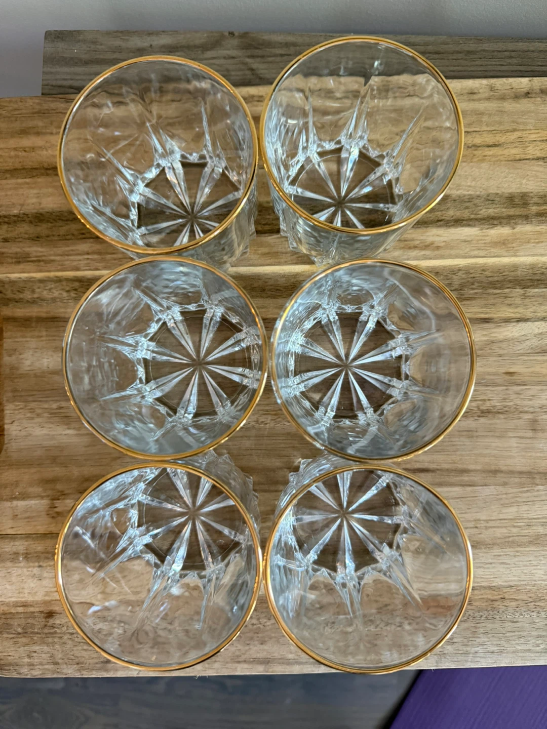 Set of 6 Clear Crystal Whiskey Glasses with Gold Rim