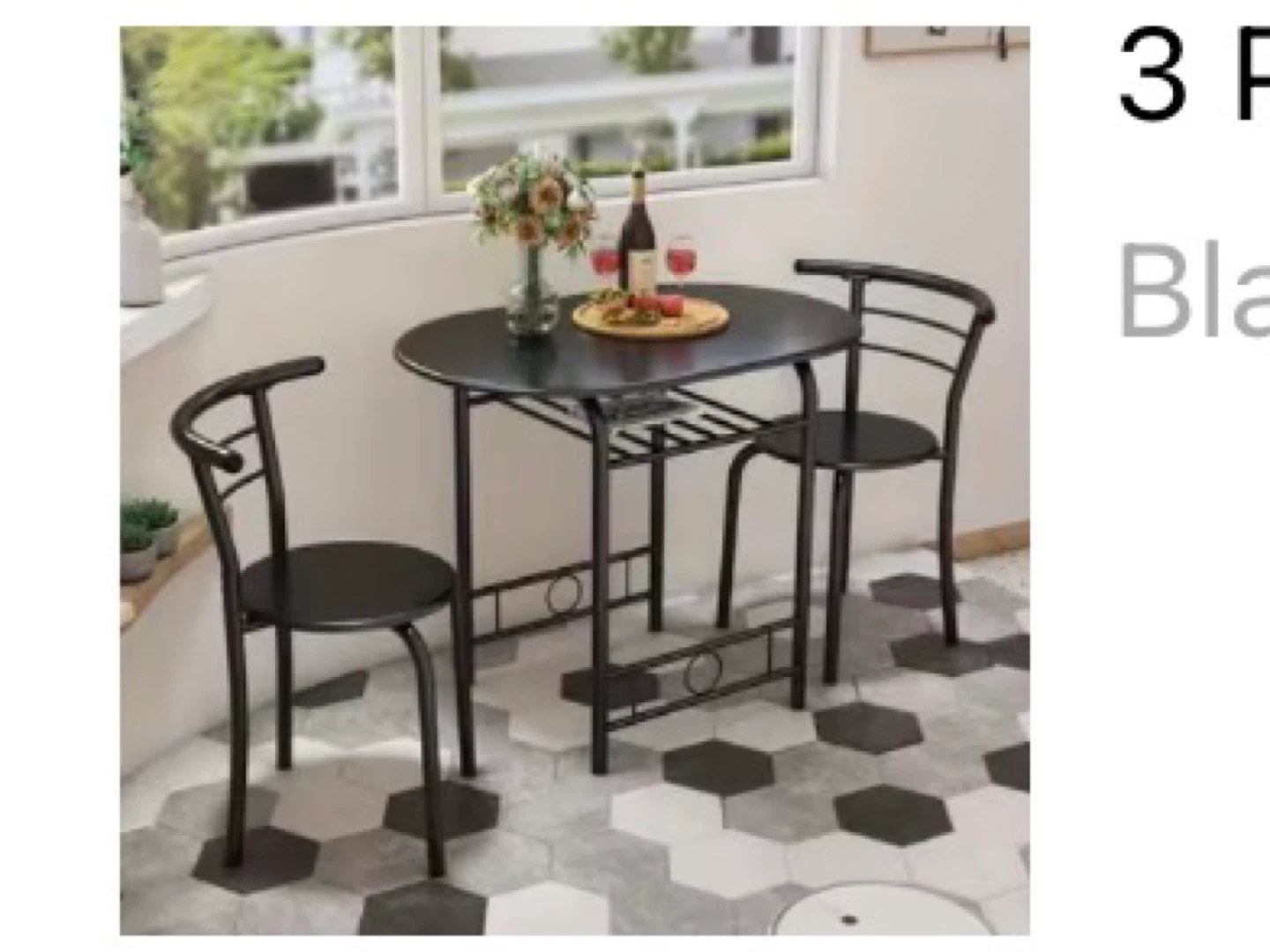 3 Piece Dining Set Black Bistro Table and Chairs - photo 2