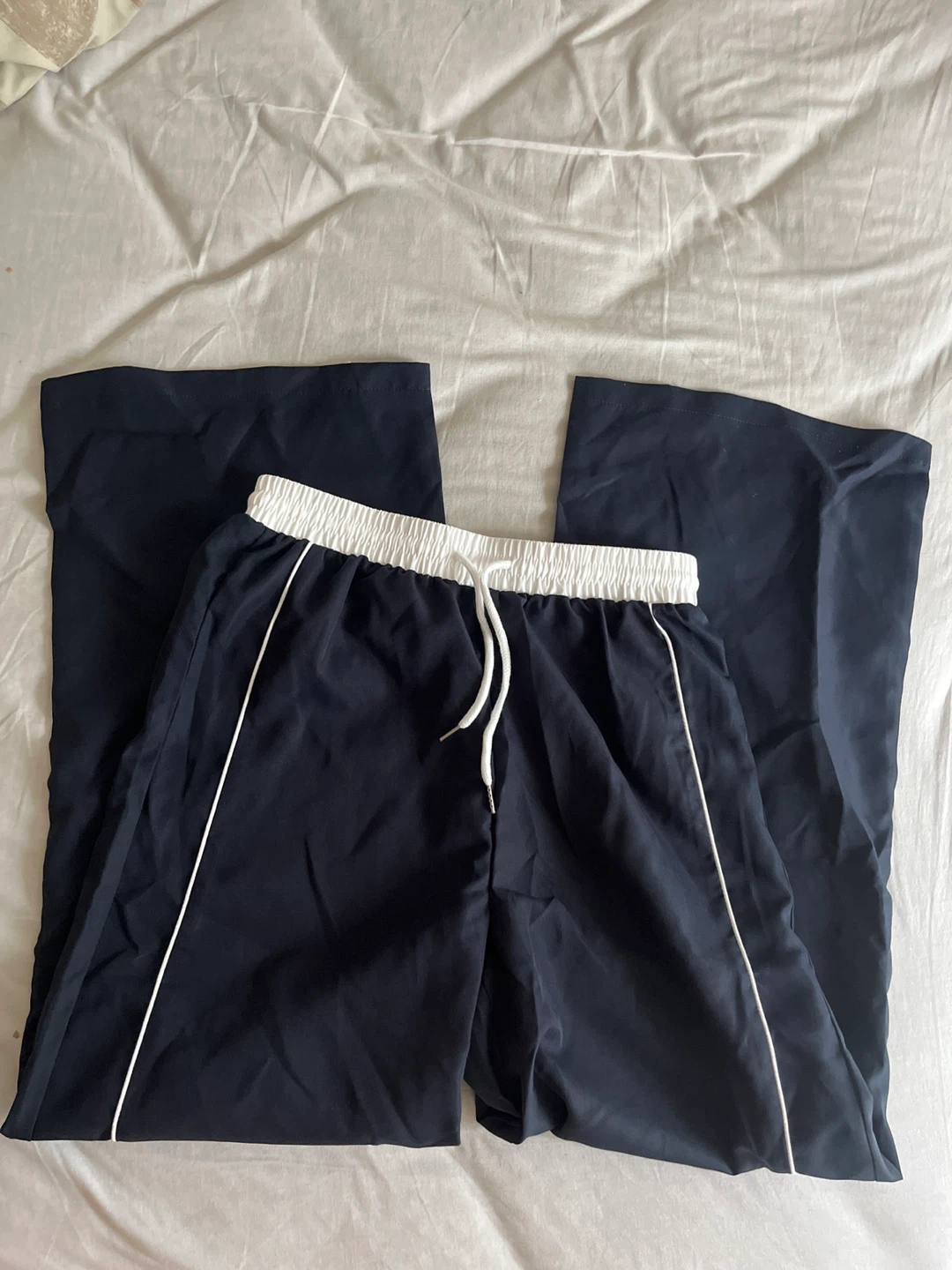 Navy Blue Wide-Leg Track Pants