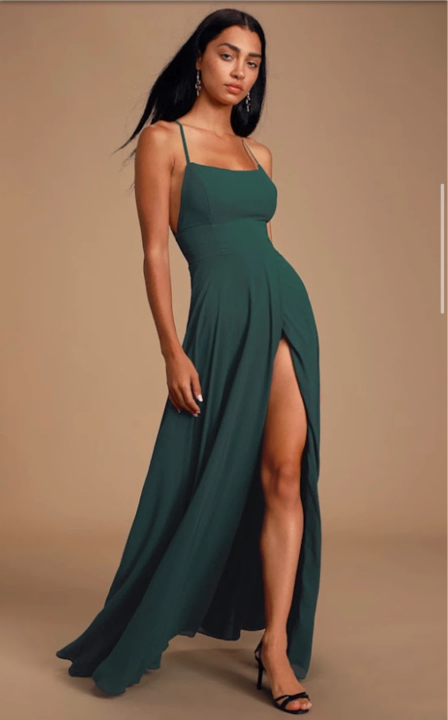 XXS Lulus Dark Green Maxi Dress with High Slit, Backless