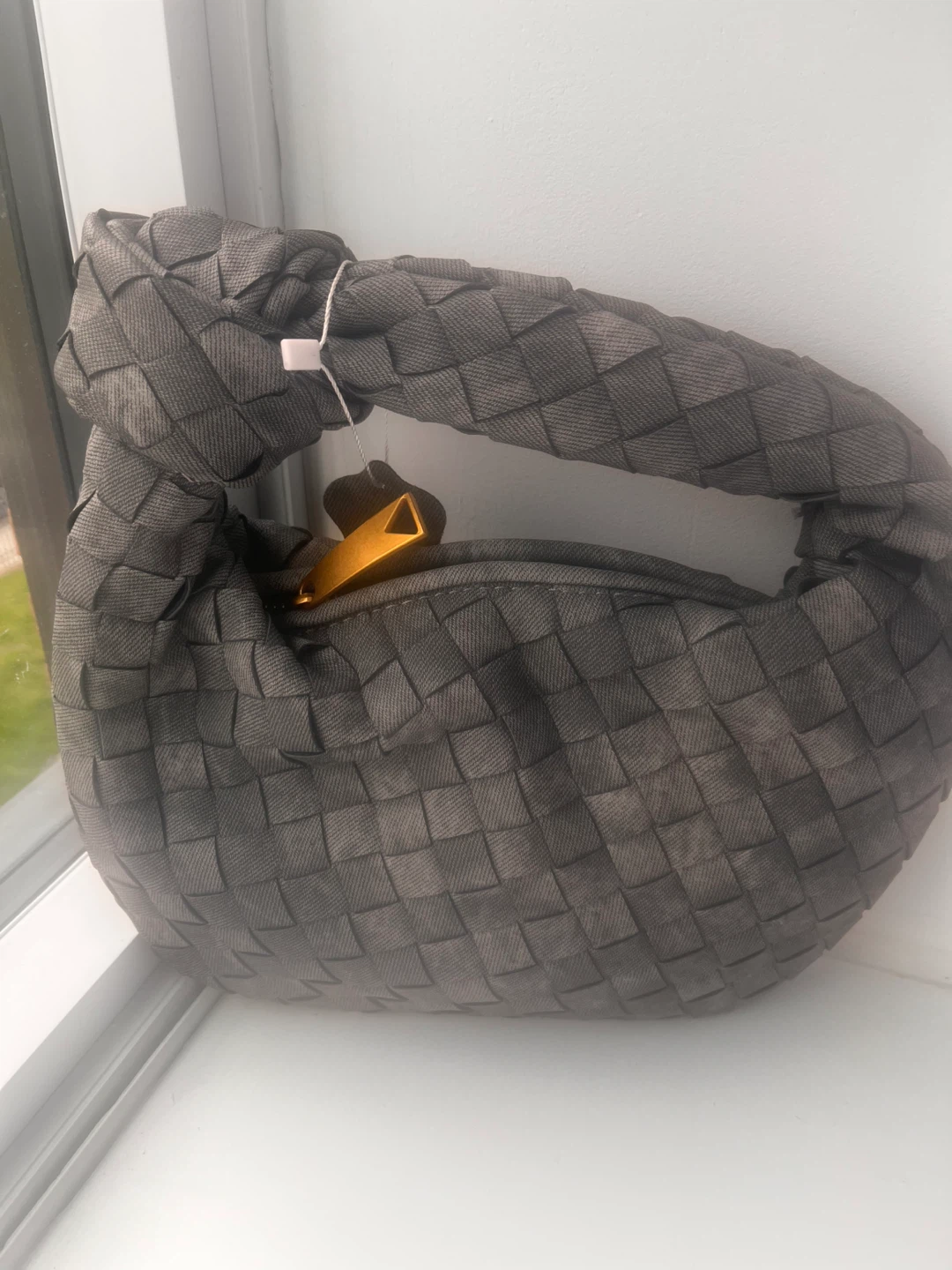 Grey Woven Handbag with Knot Handle - photo 2