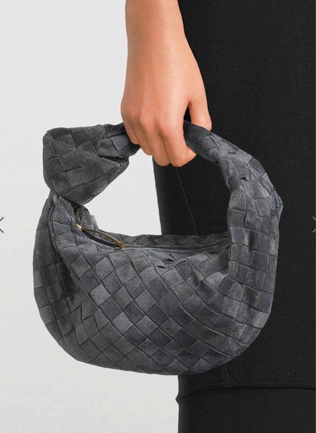Grey Woven Handbag with Knot Handle