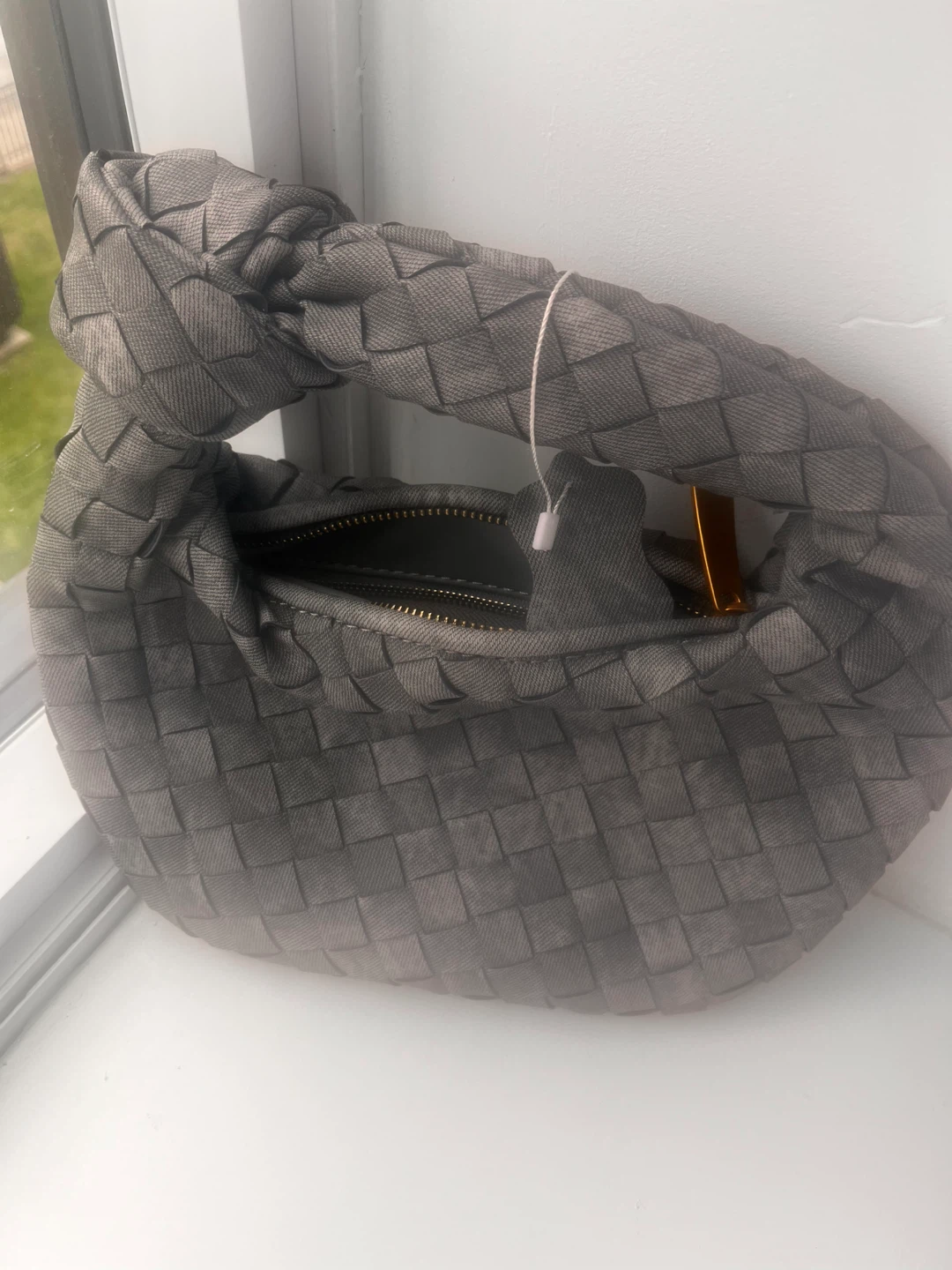 Grey Woven Handbag with Knot Handle - photo 3