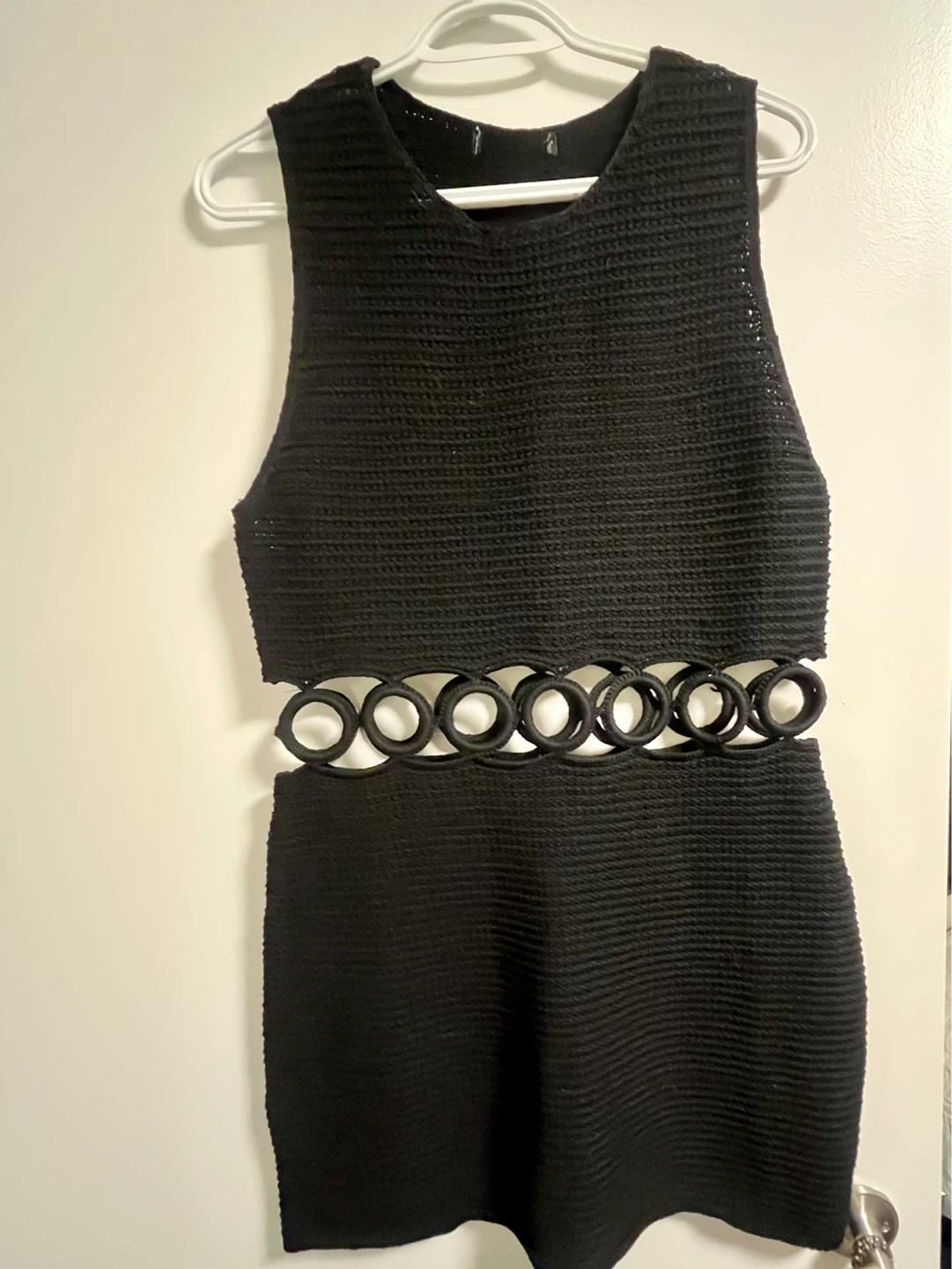Black Crochet Ring Detail Mini Dress Size L,M,S