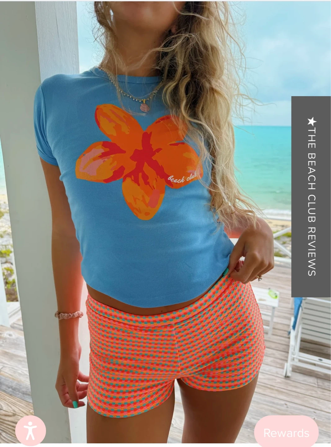 Women the beach club t shirt size small bahama blue flower