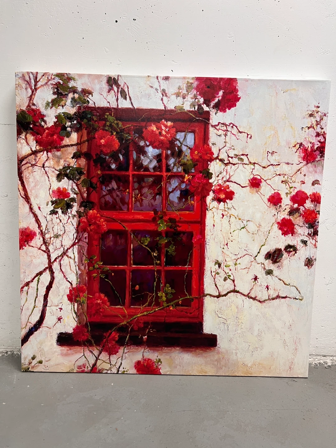 Painting of a Red Window with Red Roses