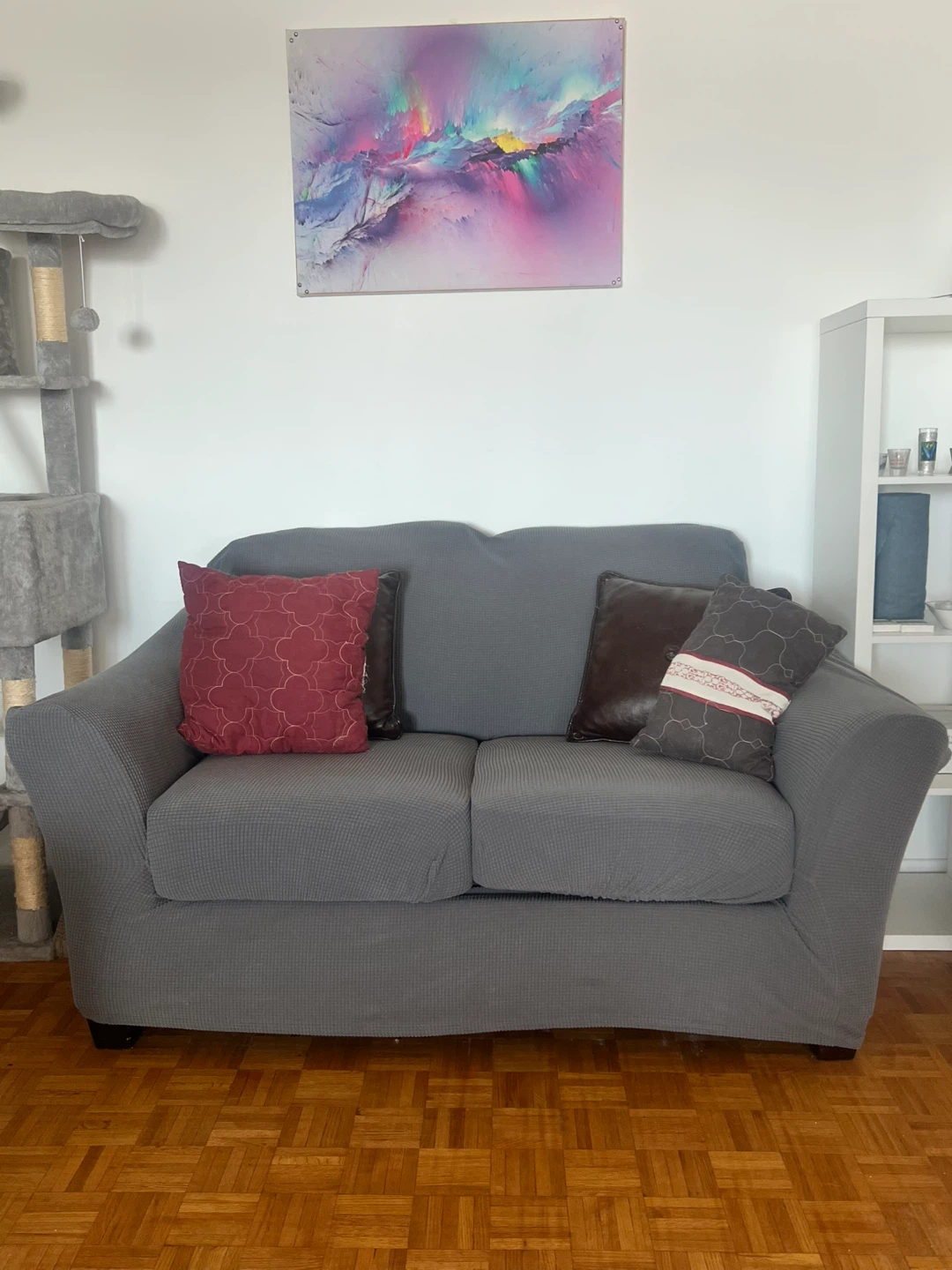 Grey Textured Loveseat Sofa - photo 2