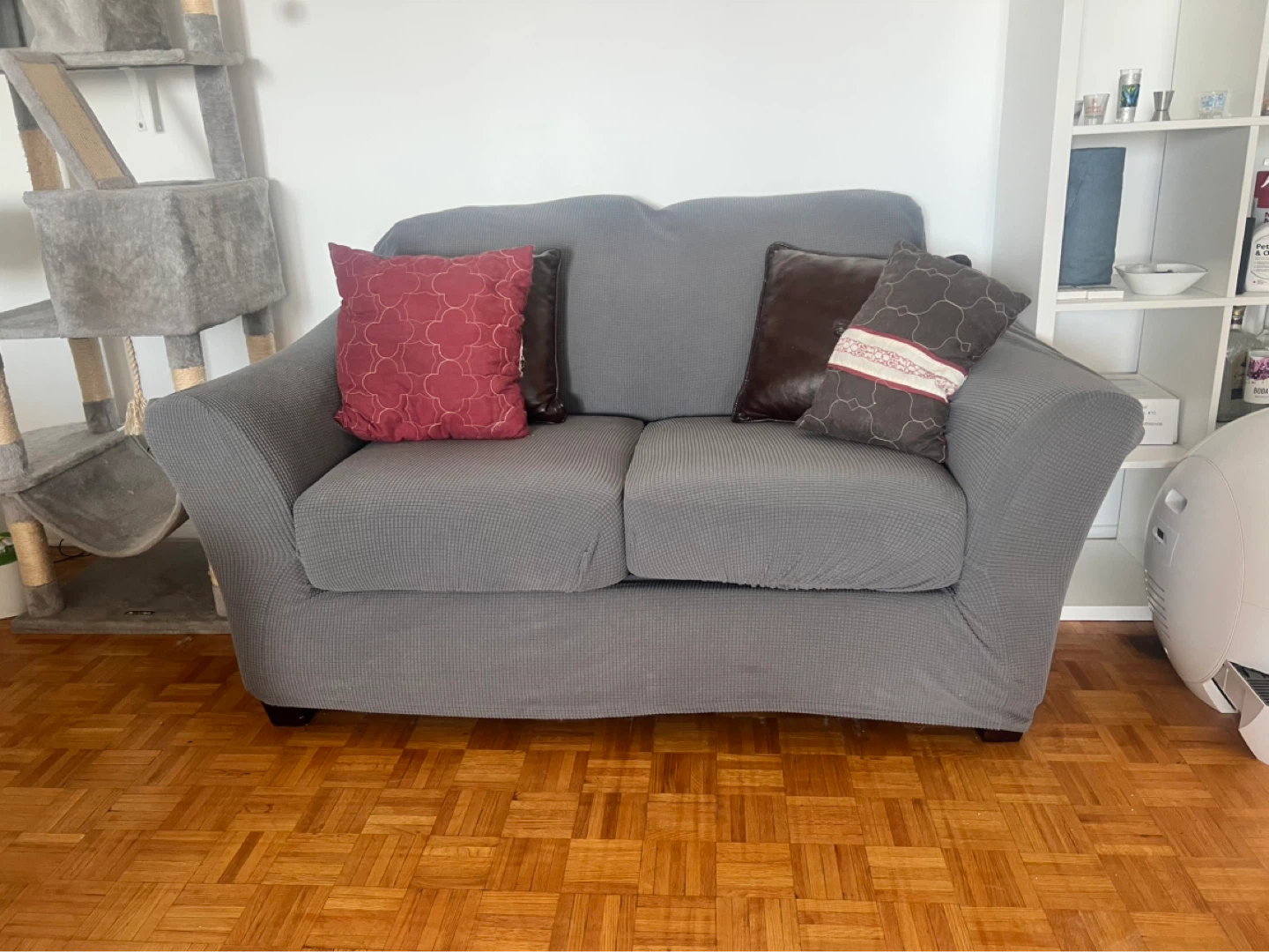 Grey Textured Loveseat Sofa