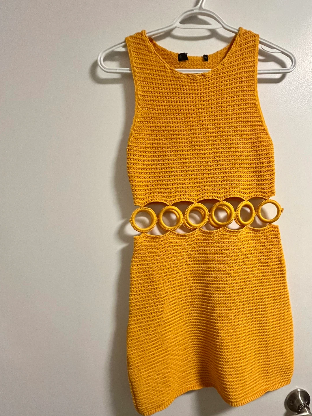 Yellow Crochet Ring Detail Mini Dress