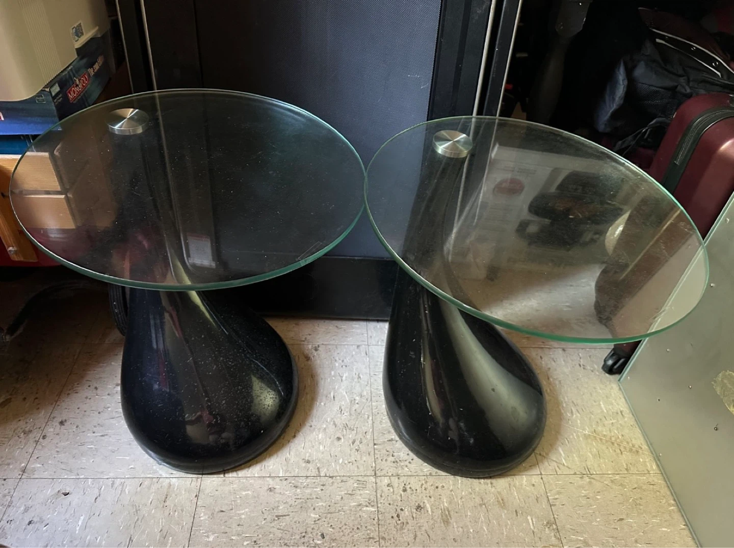 Set of 2 Black Glass Teardrop Side Tables