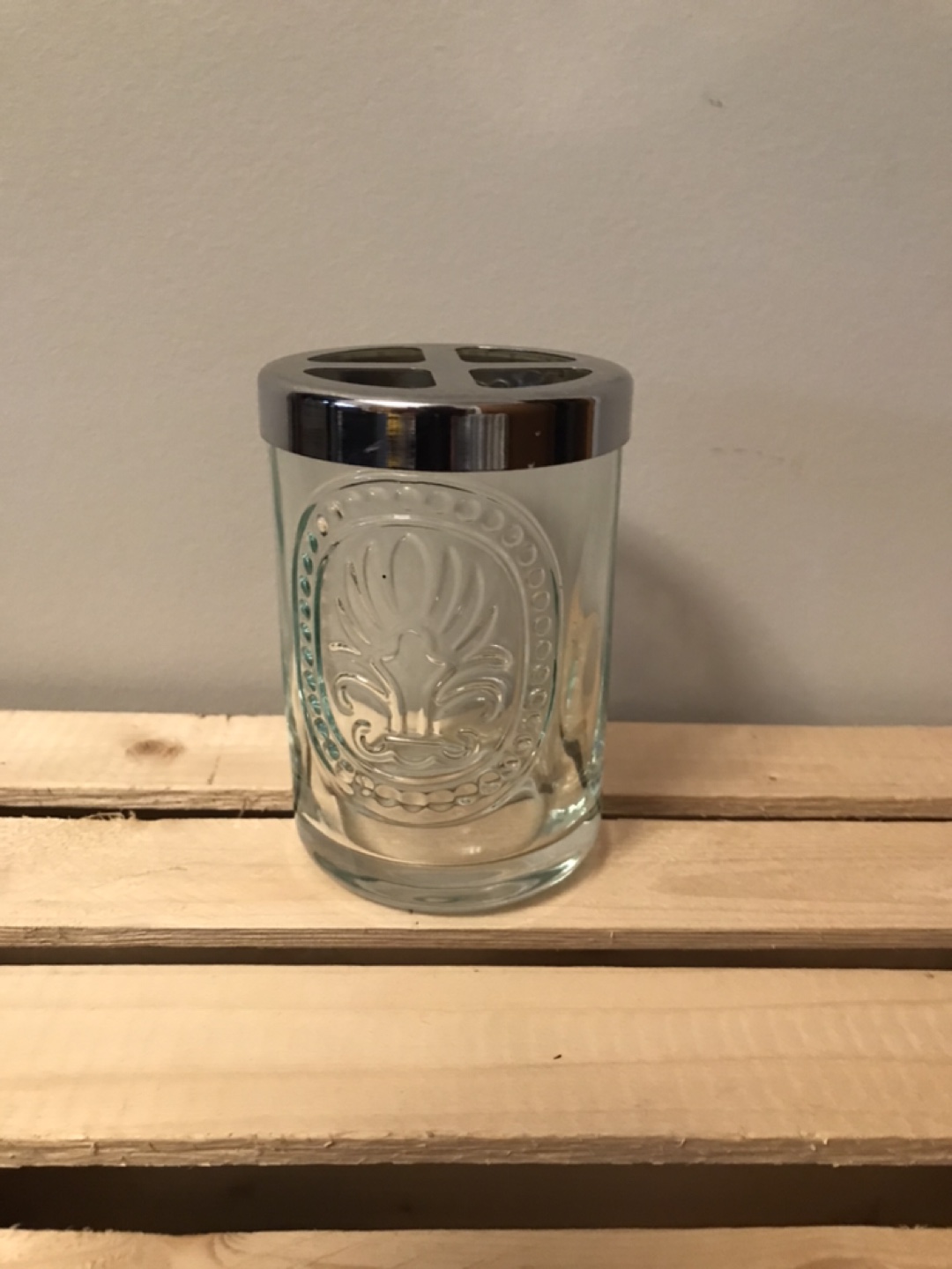 Glass Toothbrush Holder with Metal Top
