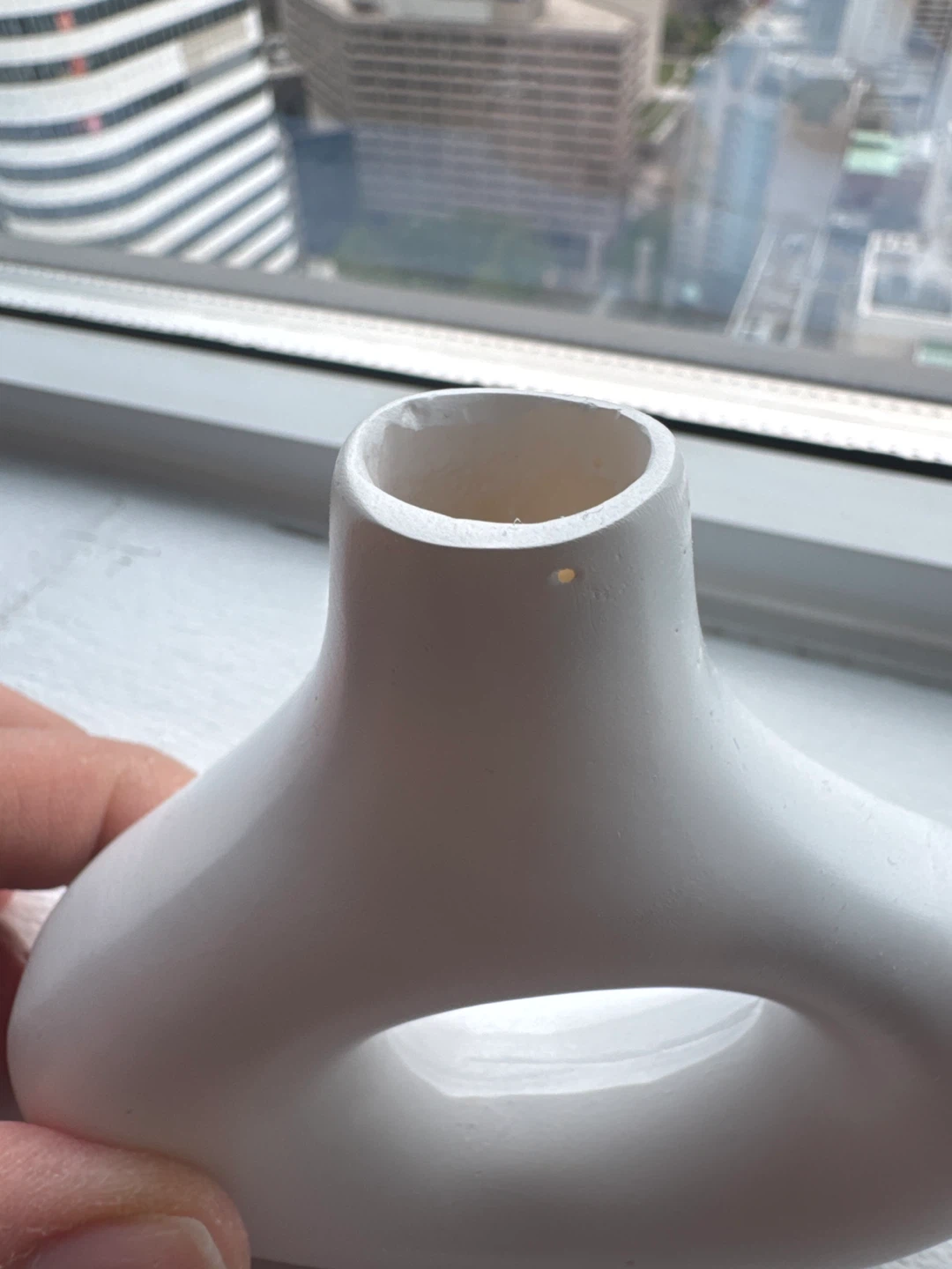 White Ceramic Vase with Hole - photo 3