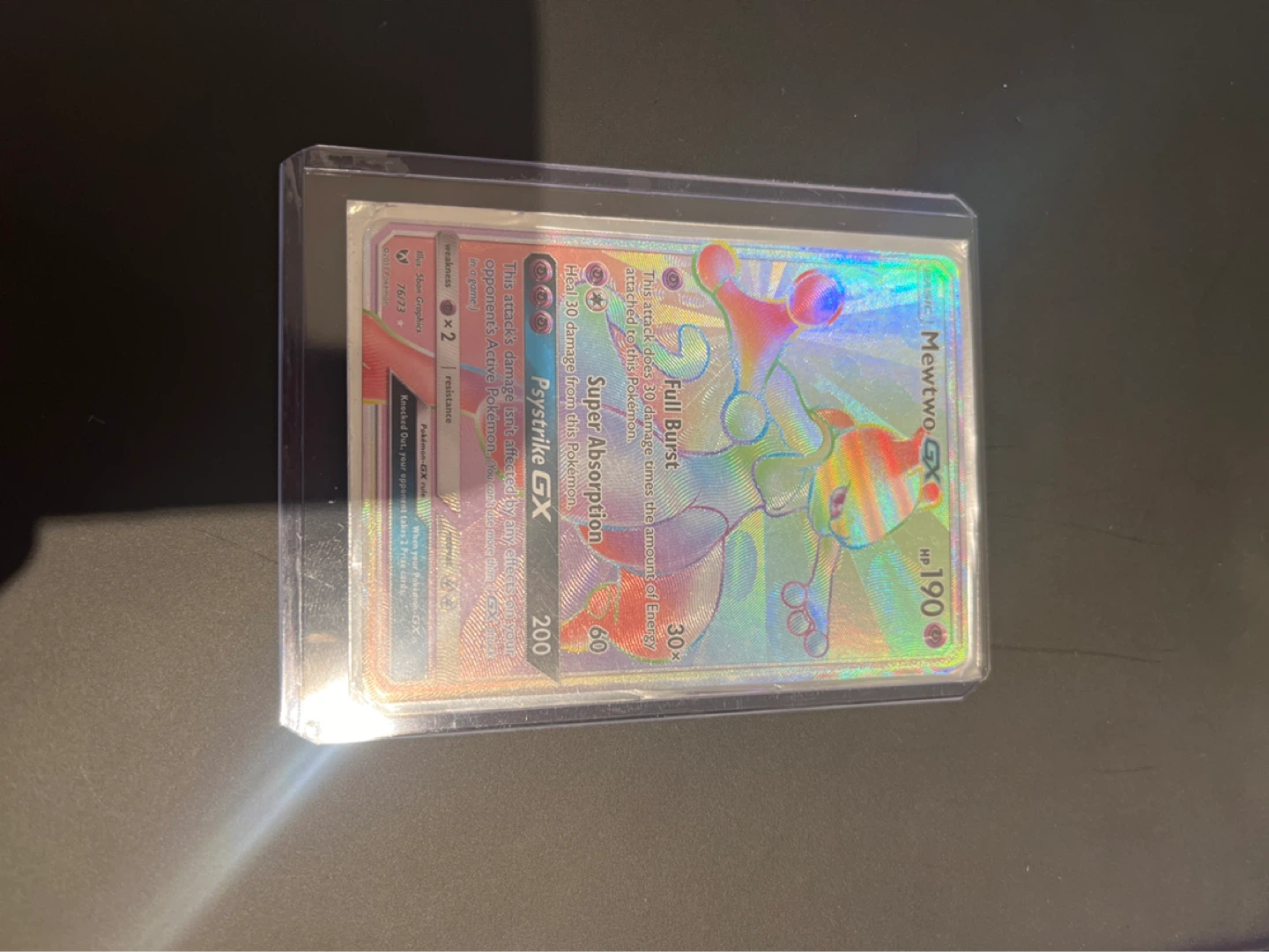 Mewtwo GX Full Burst Rainbow Rare Pokemon Card 76/73