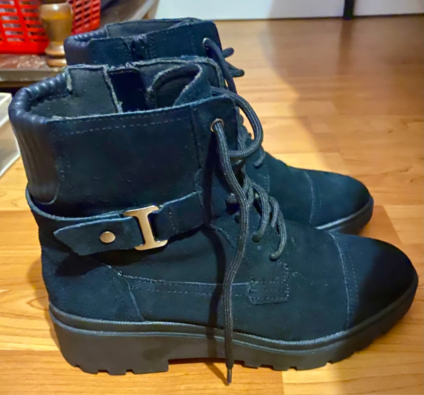 Clarks Black Suede Lace-up Boots with Side Zip