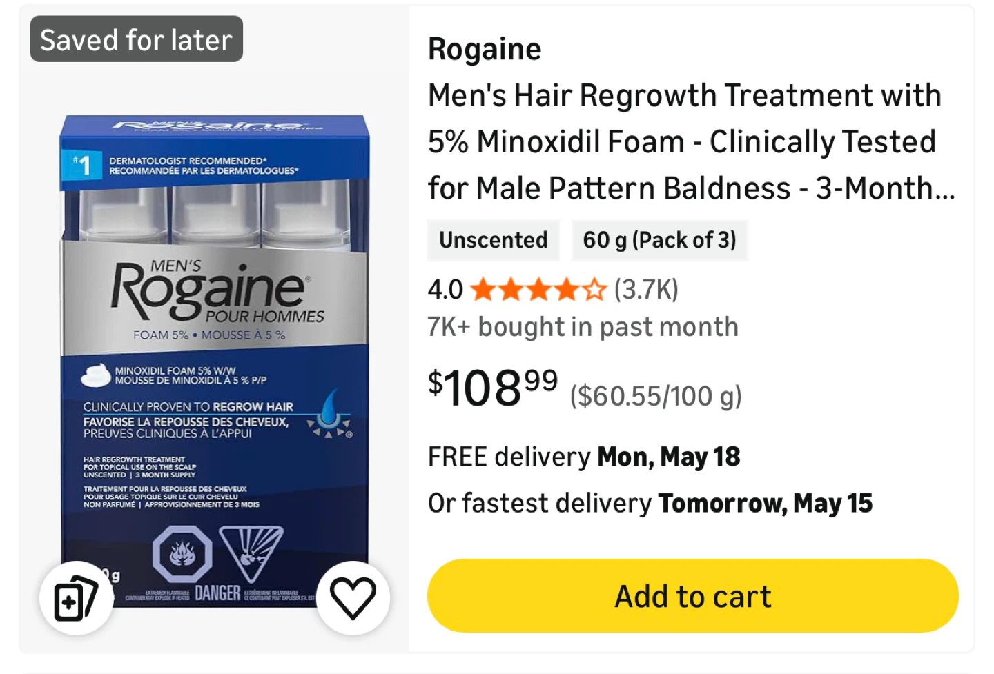 Rogaine  Hair Regrowth Treatment 5% Minoxidil Foam (3 Bottles) - photo 2