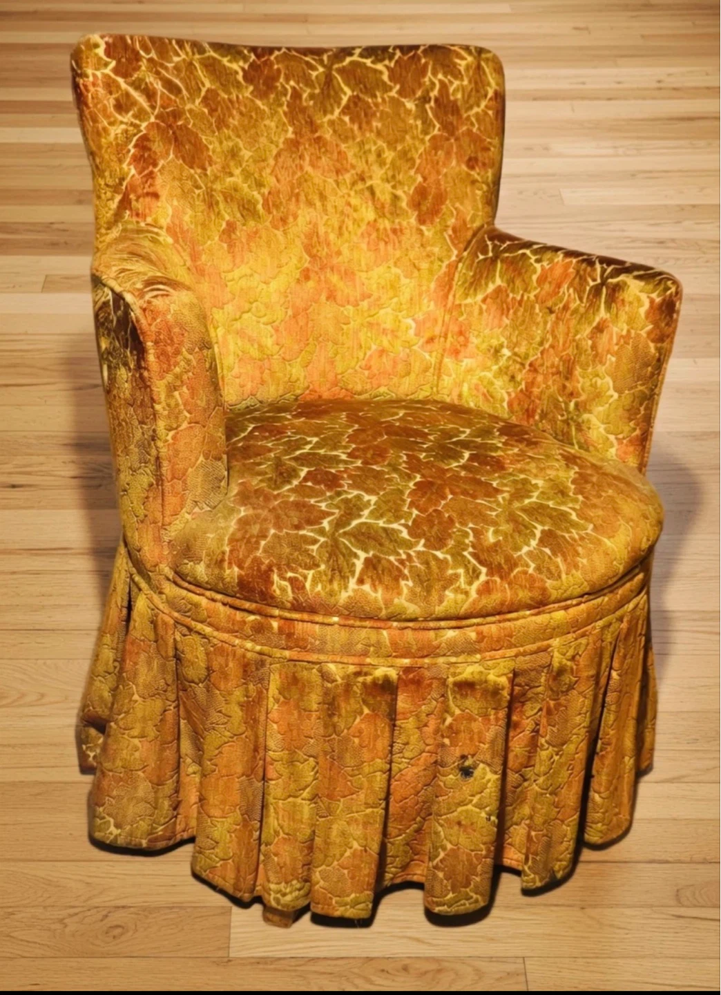 Fauteuil vintage à motifs feuillus orange et jaune - photo 3