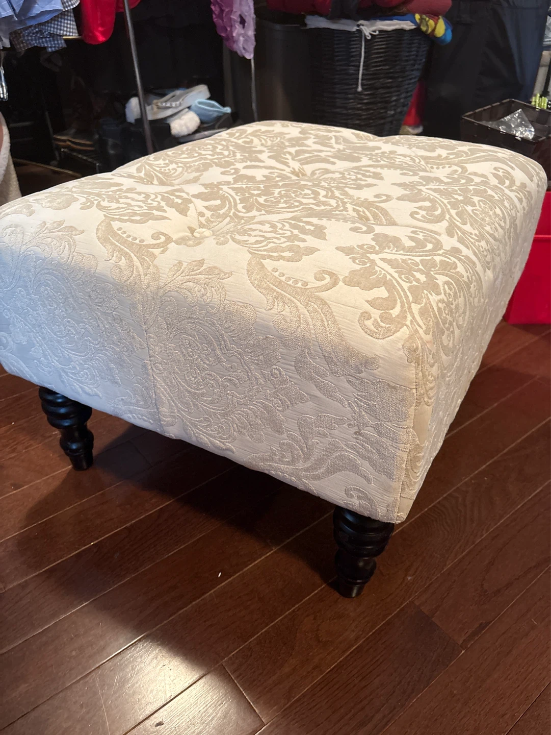 Tufted Ottoman Footrest - Cream Damask Pattern - photo 2