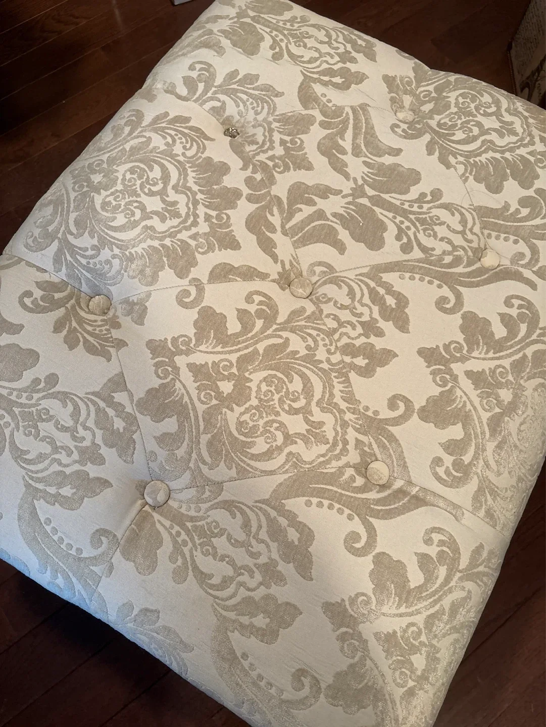 Tufted Ottoman Footrest - Cream Damask Pattern - photo 3