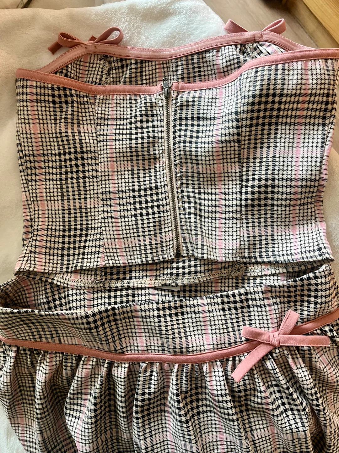 Black, Pink & White Plaid Bustier and Skirt Set - photo 4