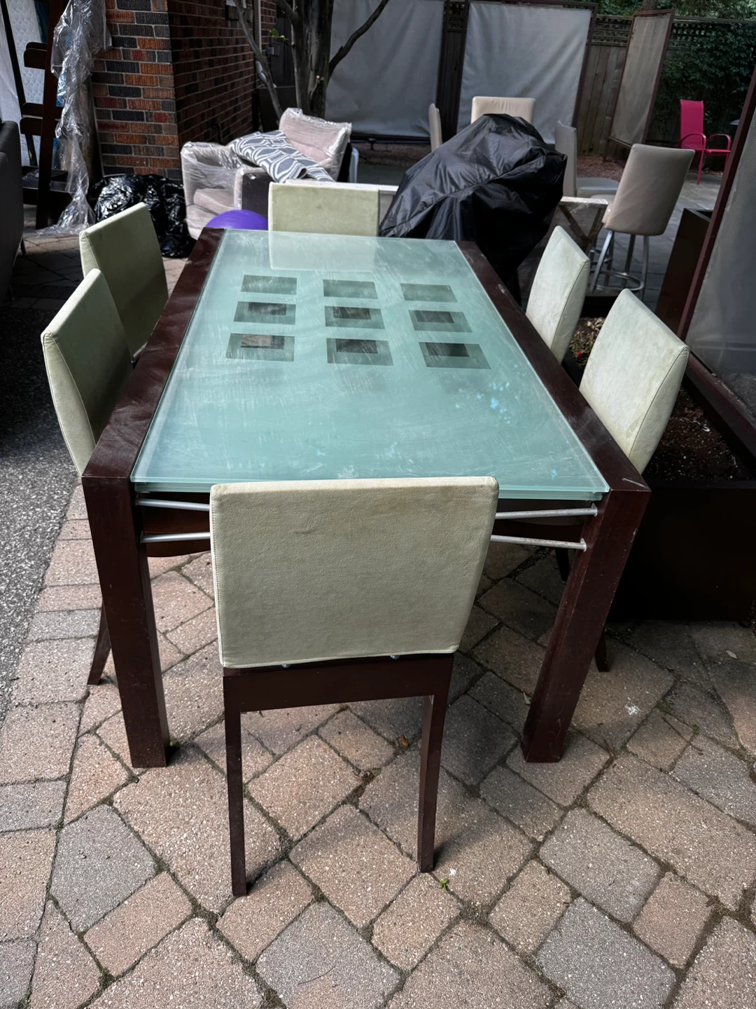 Glass Top Dining Table with 6 Chairs
