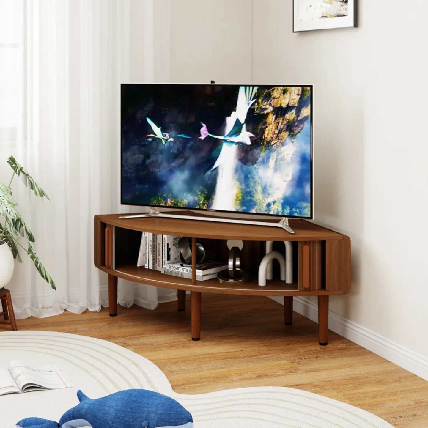Curved Corner Tv Stand,Modern Television Console With Storage - photo 2