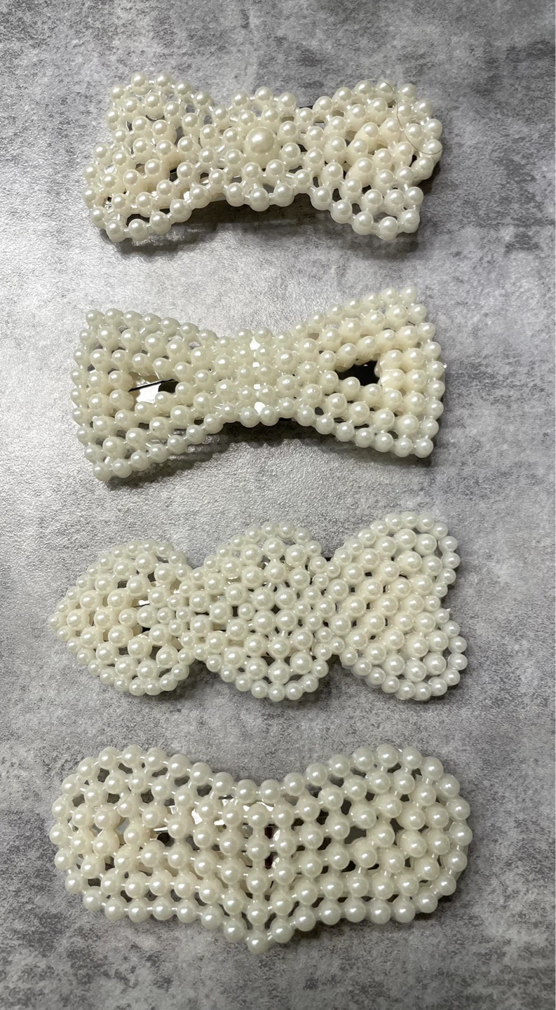 Set of 4 White Pearl Bow Hair Clips - photo 2