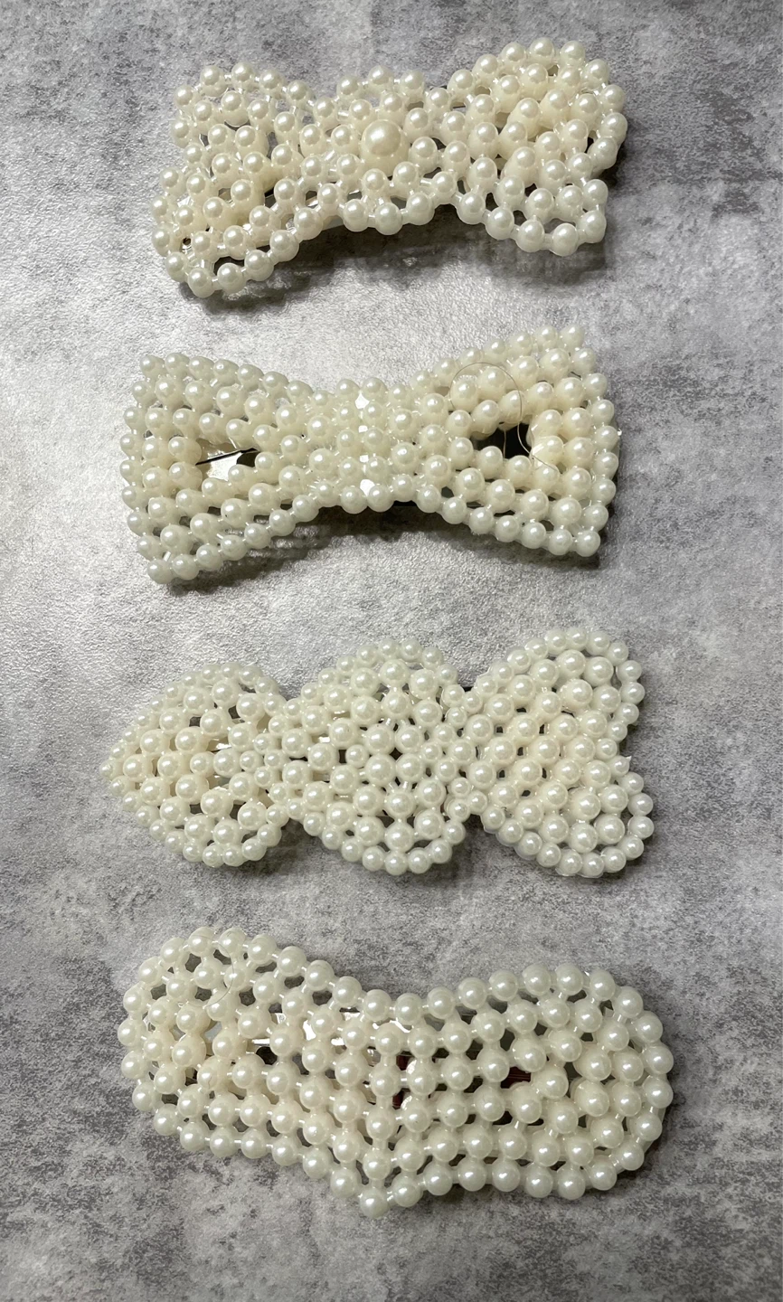 Set of 4 White Pearl Bow Hair Clips - photo 3