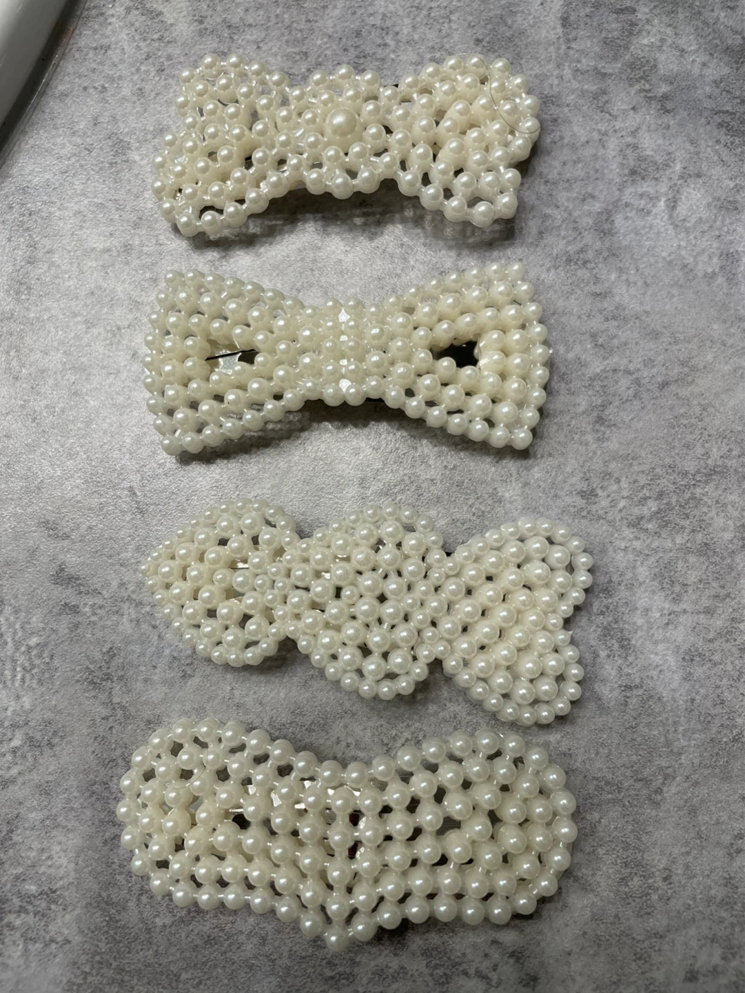 Set of 4 White Pearl Bow Hair Clips