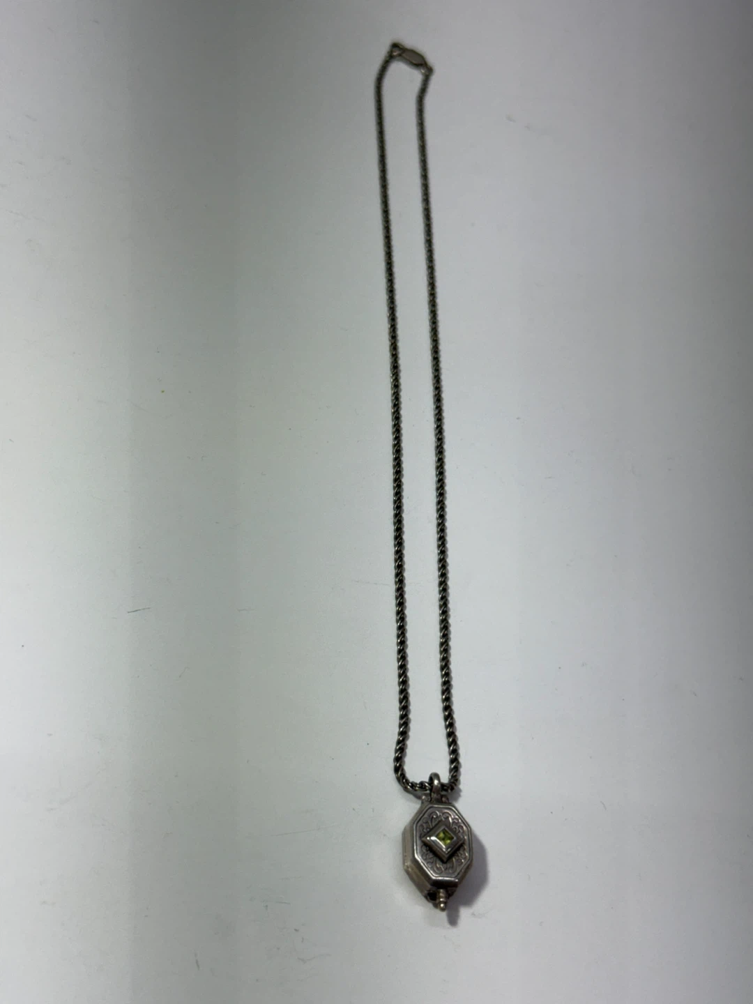 Anatoli 925 Sterling Silver Green Stone Locket Necklace Vintage