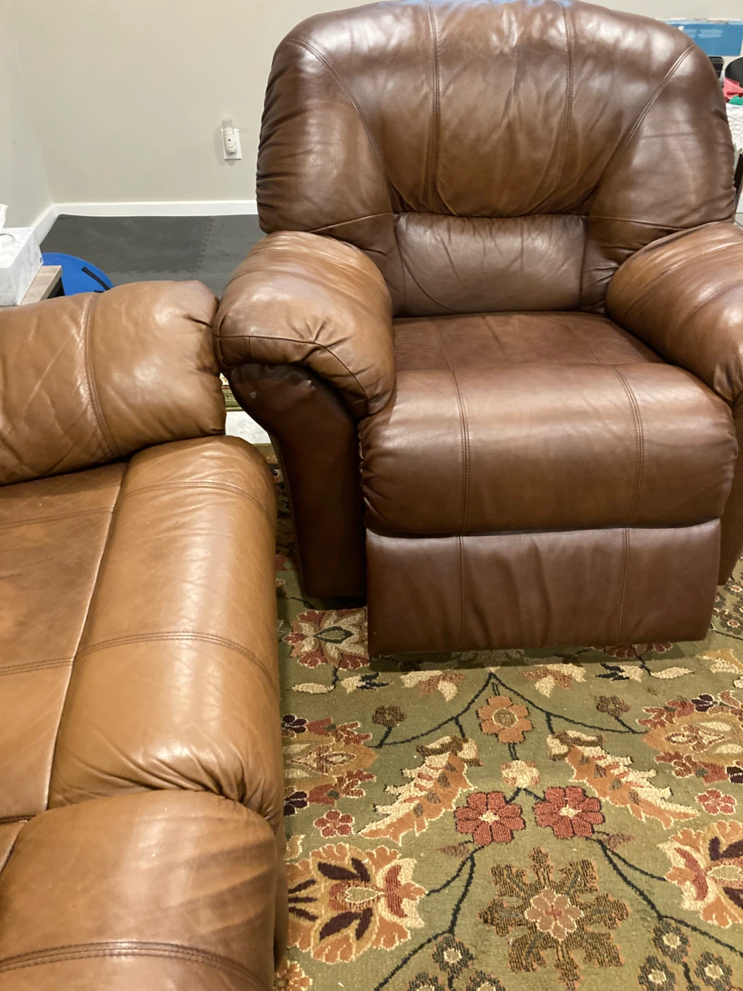 Brown Leather Sofa and Recliner Set - photo 2