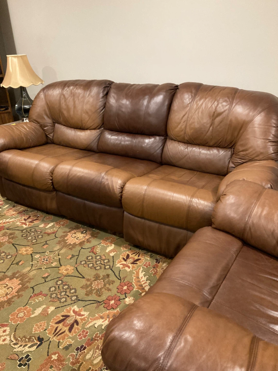 Brown Leather Sofa and Recliner Set