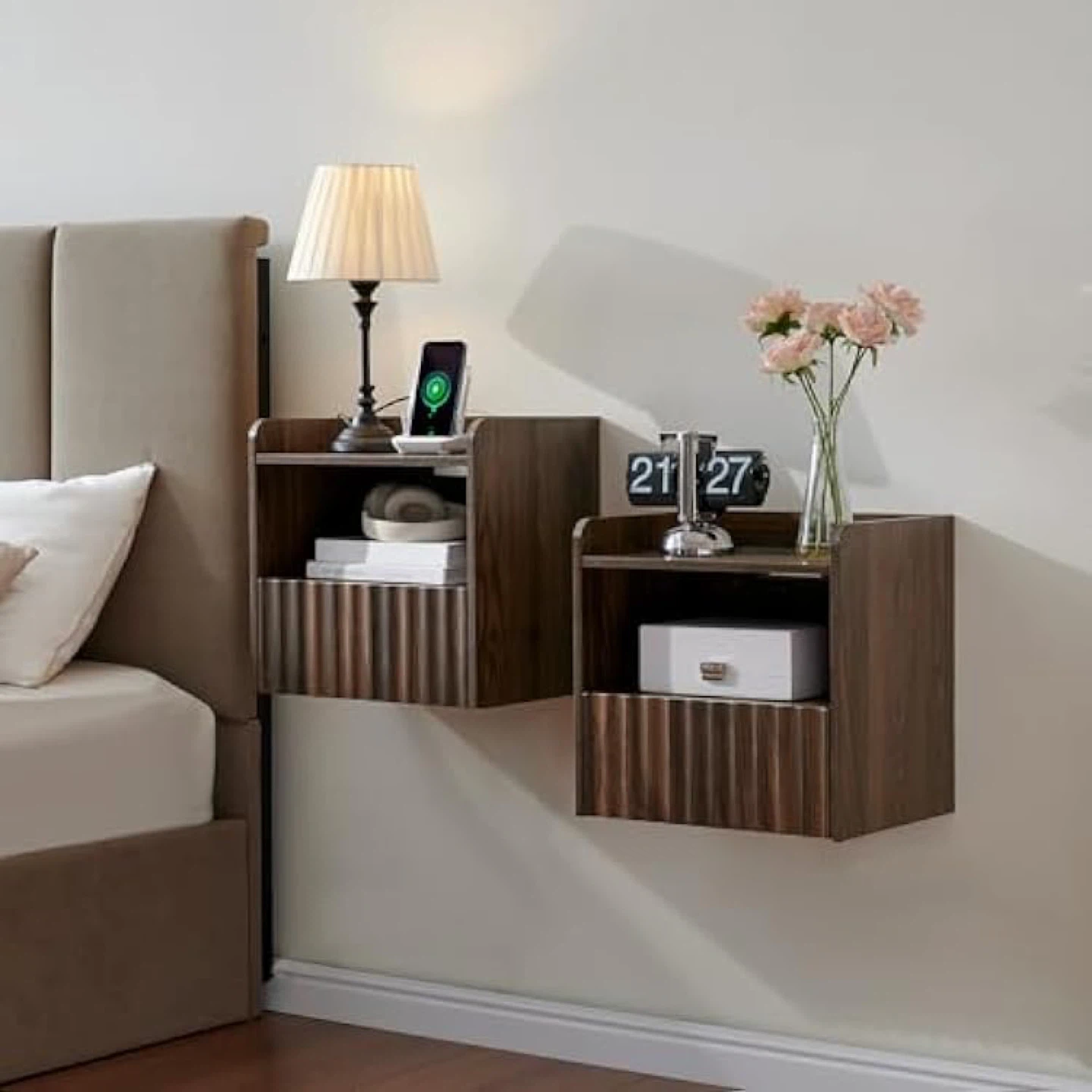 BuildHom Modern Fluted Floating Nightstand Wall Mounted Set Of 2