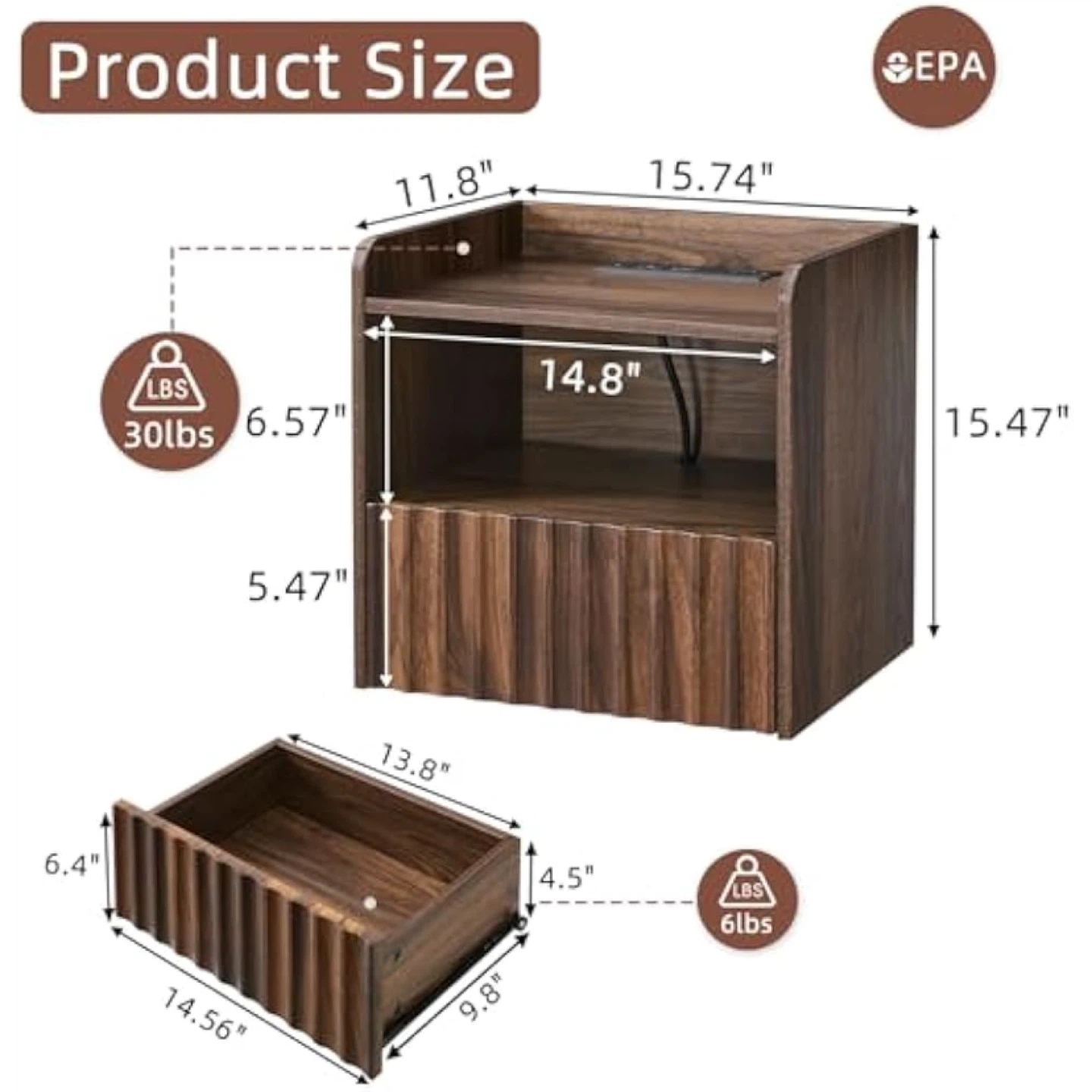 BuildHom Modern Fluted Floating Nightstand Wall Mounted Set Of 2 - photo 2
