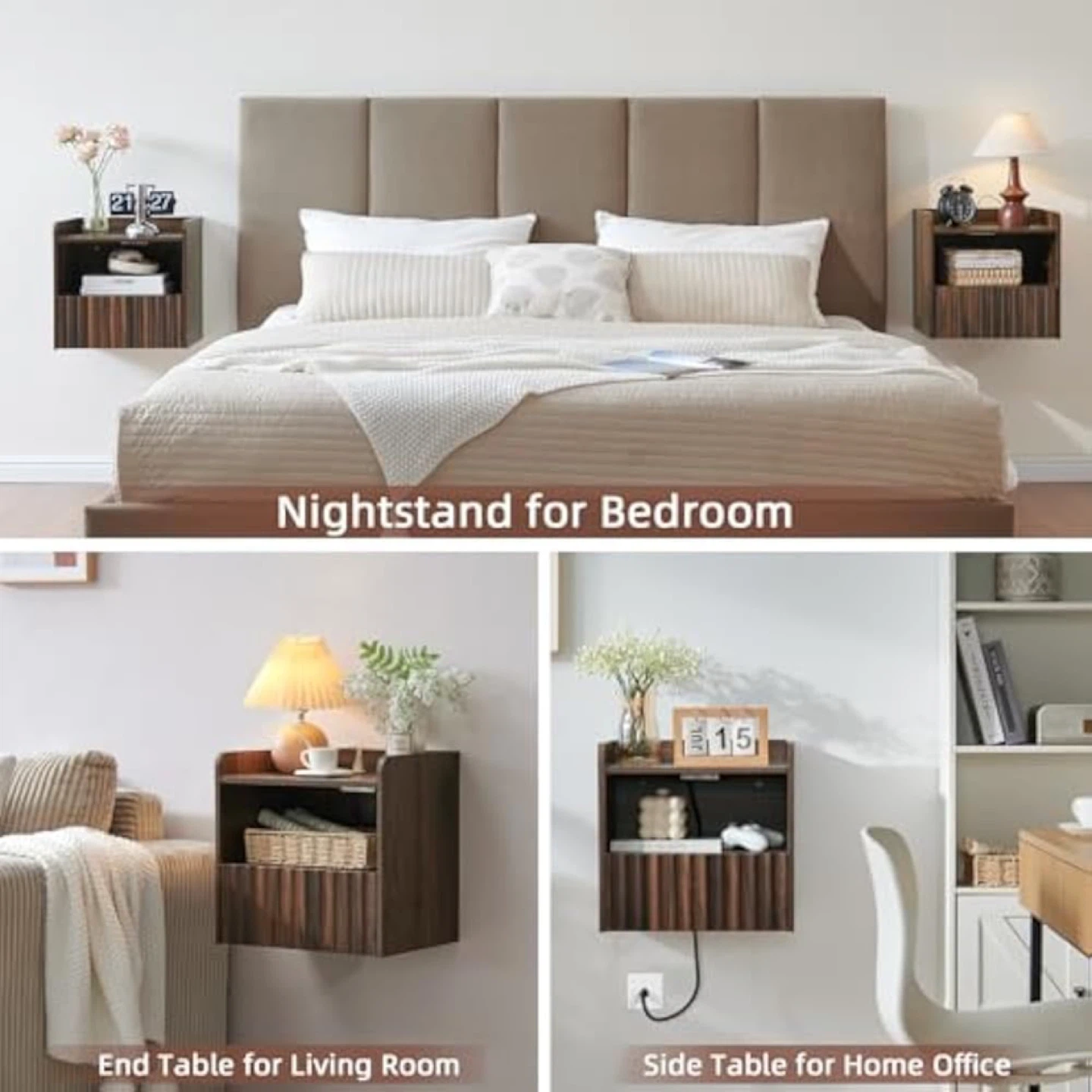 BuildHom Modern Fluted Floating Nightstand Wall Mounted Set Of 2 - photo 4
