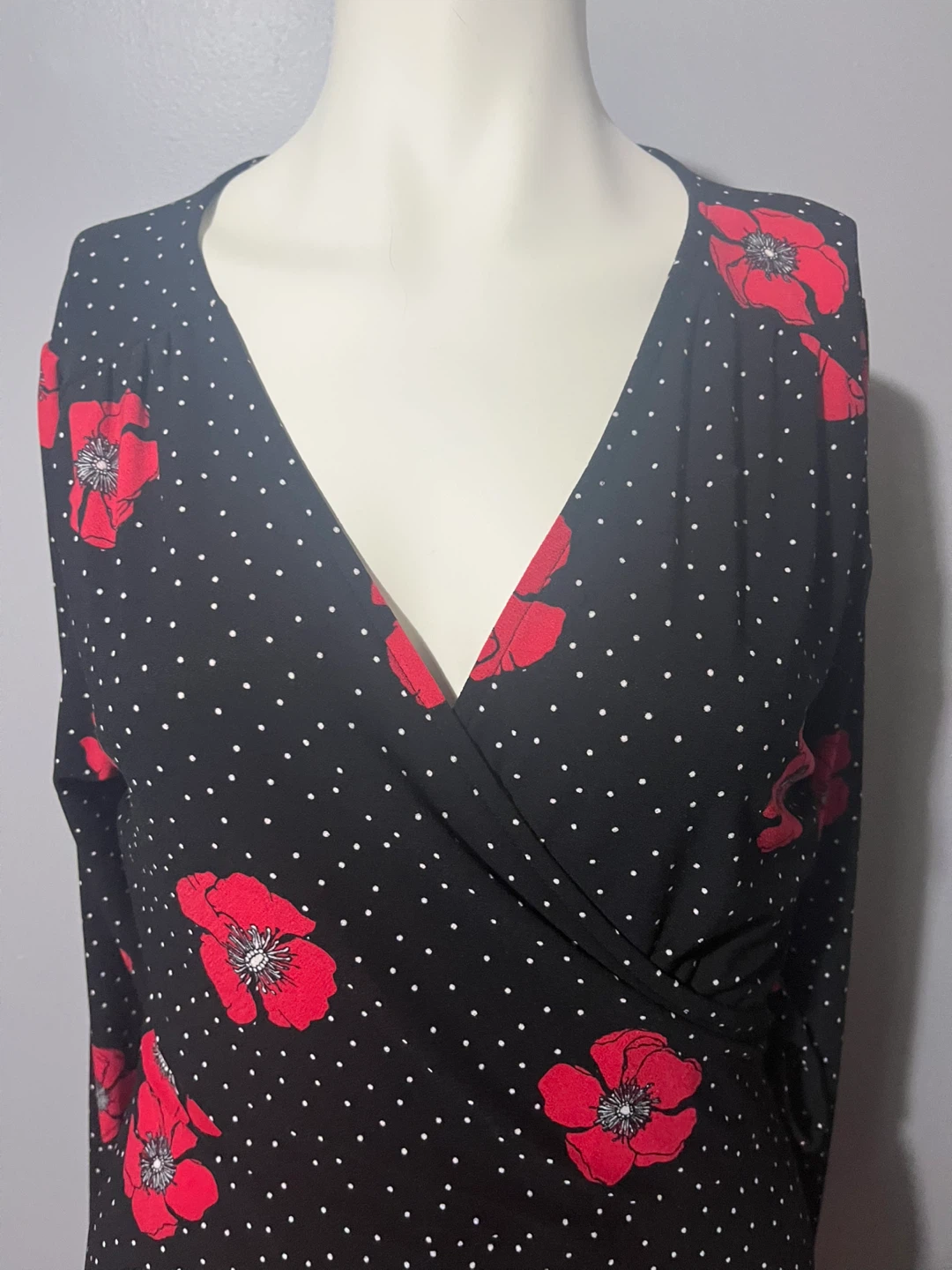 Black & White Polka Dot Red Poppy Wrap Dress - photo 4