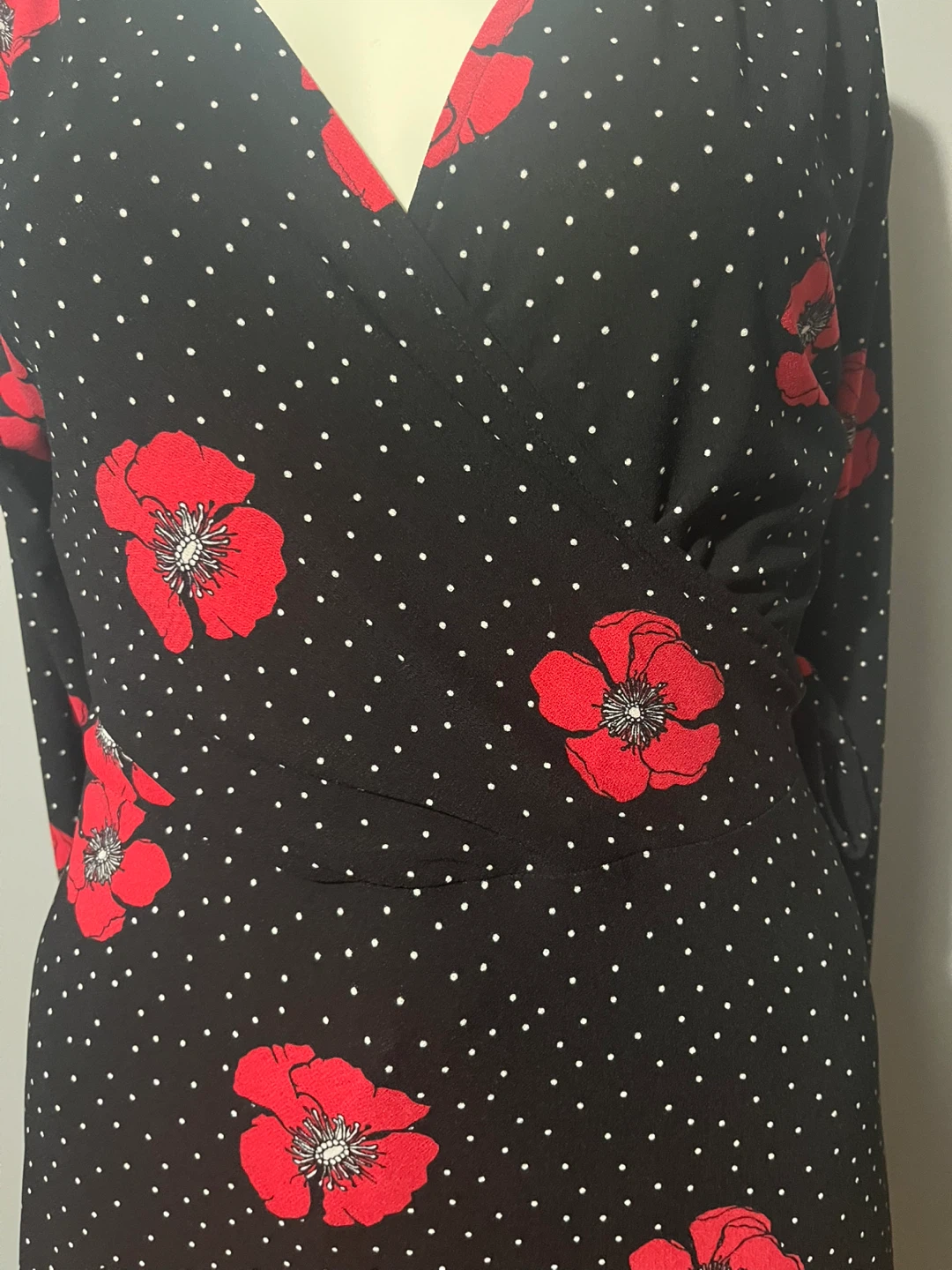 Black & White Polka Dot Red Poppy Wrap Dress - photo 2