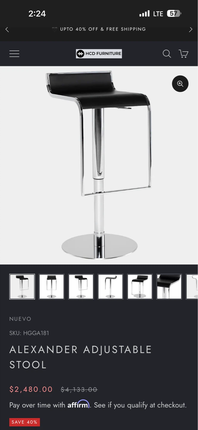4 HCD Furniture Alexander Adjustable Stool - Black/Chrome - photo 4