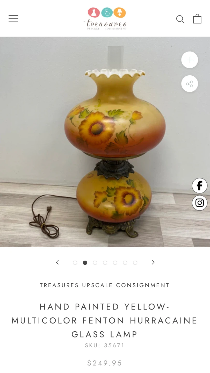 Hand Painted Yellow-Multicolor Fenton Hurricane Glass Lamp - photo 4