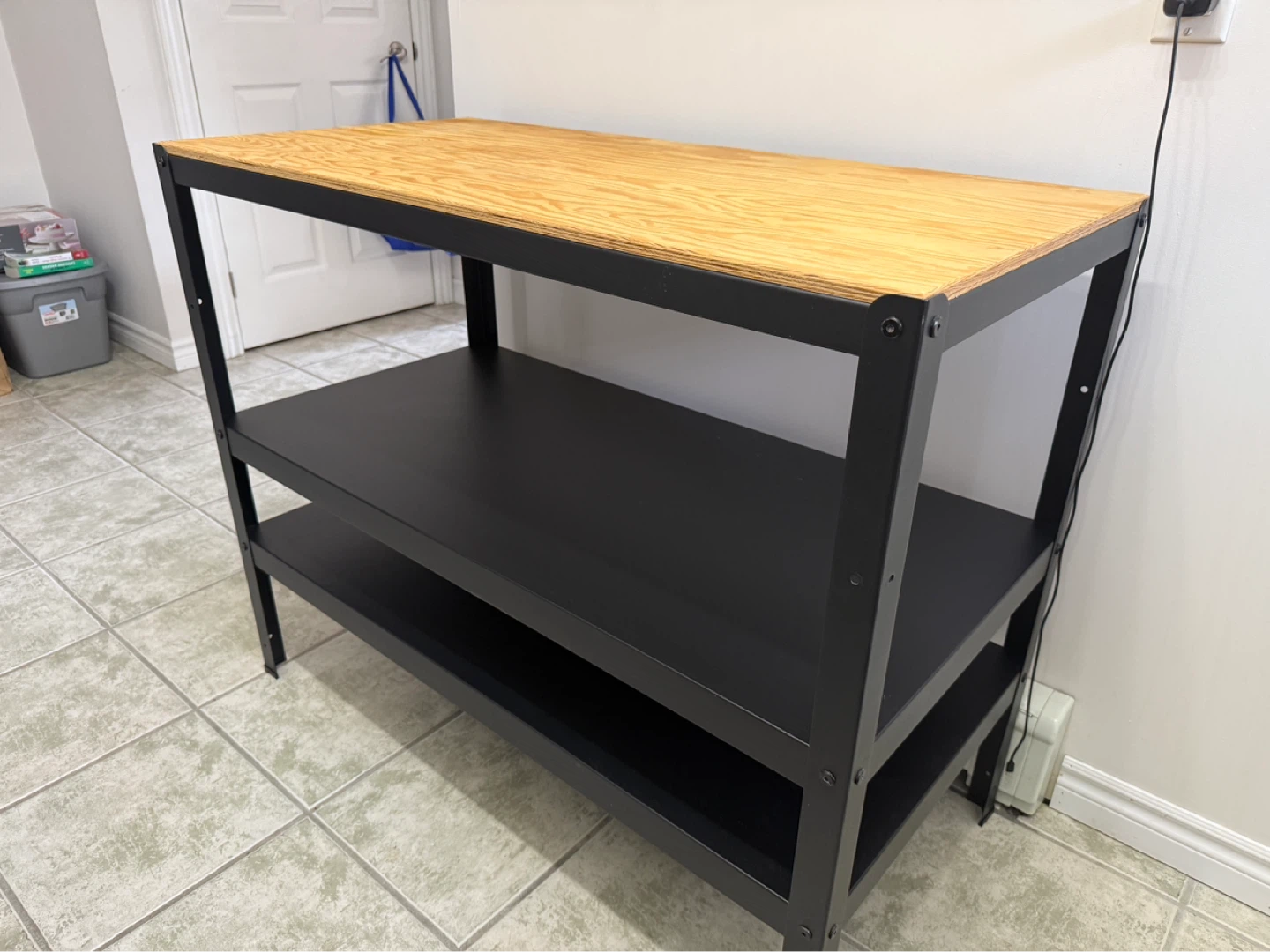 3-Tier Metal Shelving Unit with Wood Top