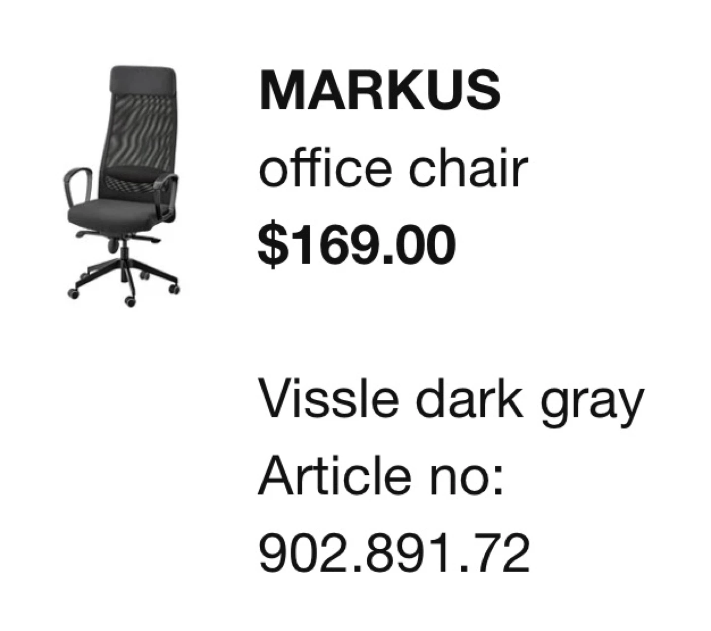 IKEA office chair dark gray MARKUS