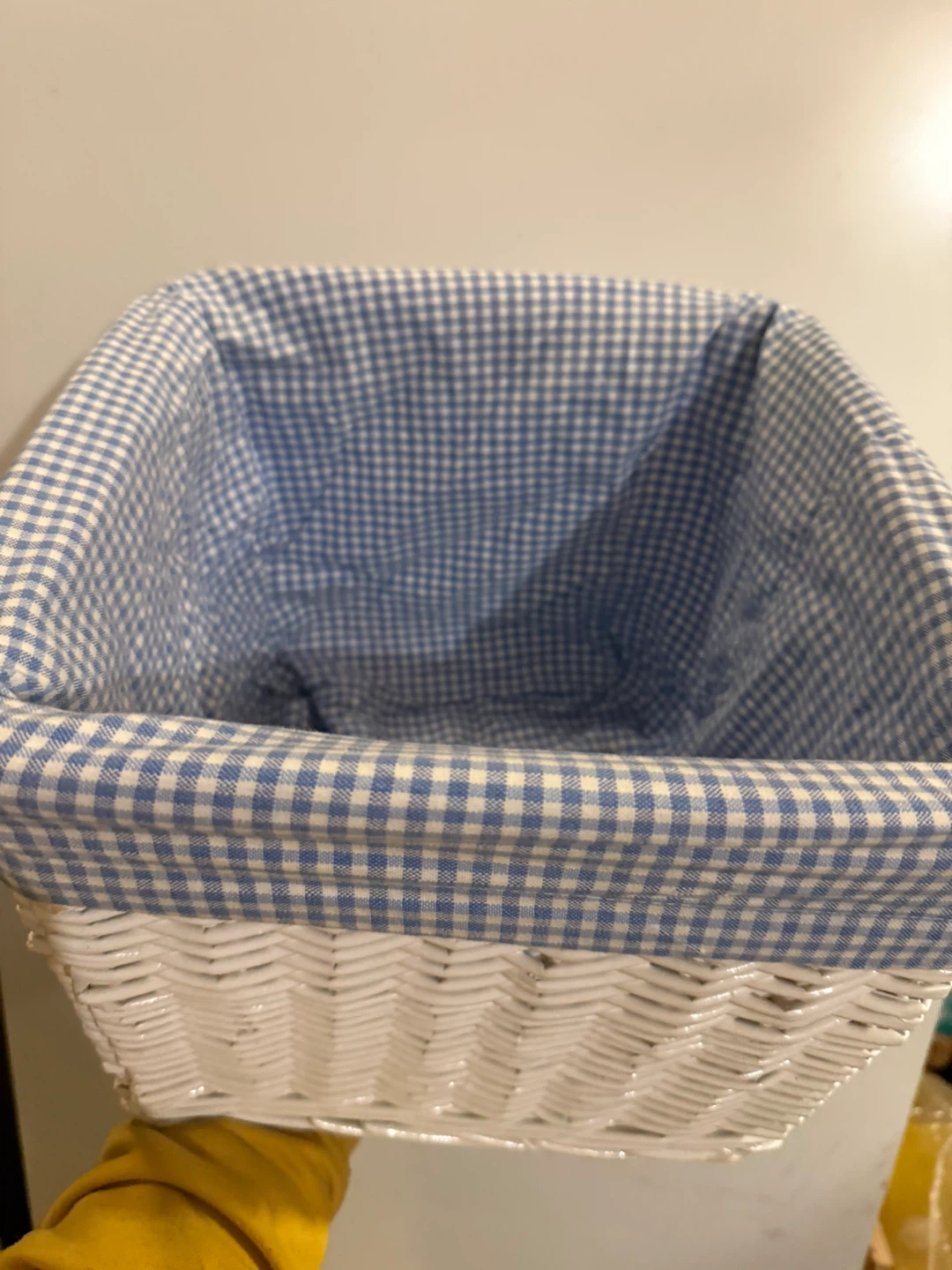 White Wicker Storage Basket with Blue Gingham Liner - photo 2