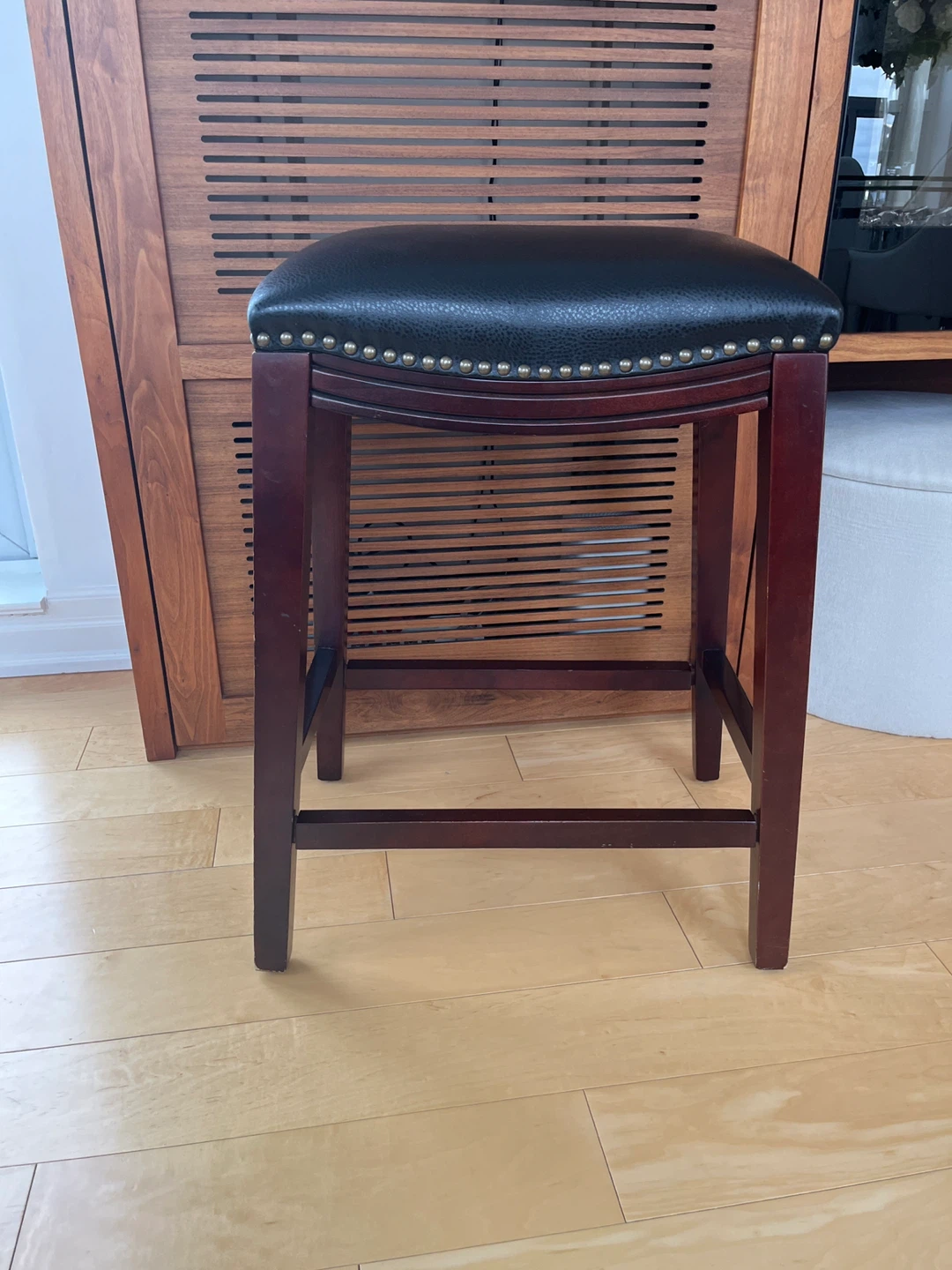 Dark Brown Bar Stool with Nailhead Trim