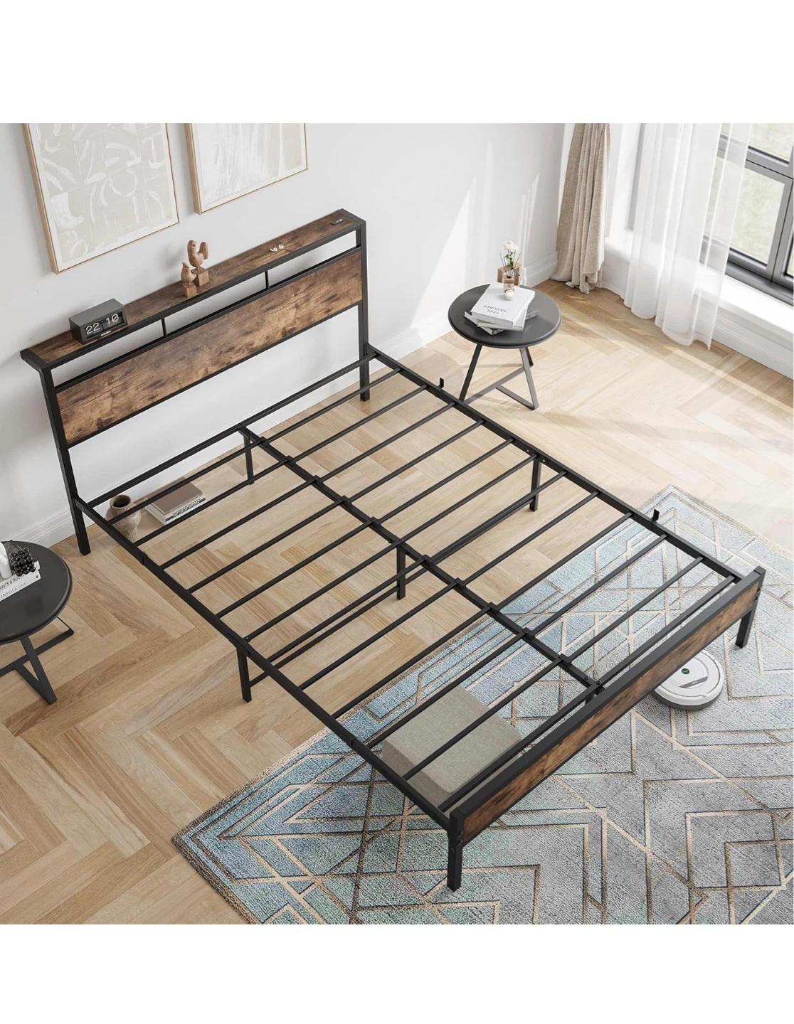 Queen Size Industrial Style Bed Frame with Headboard