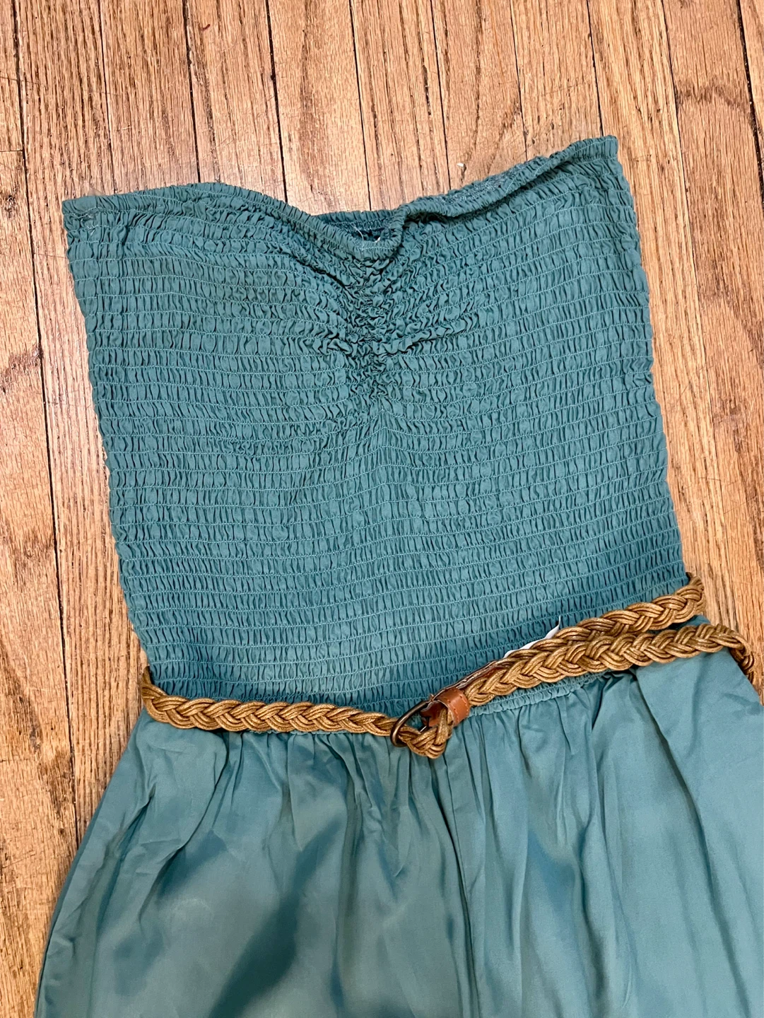 New- Teal Smocked Strapless Wide Leg Jumpsuit with Belt - photo 2