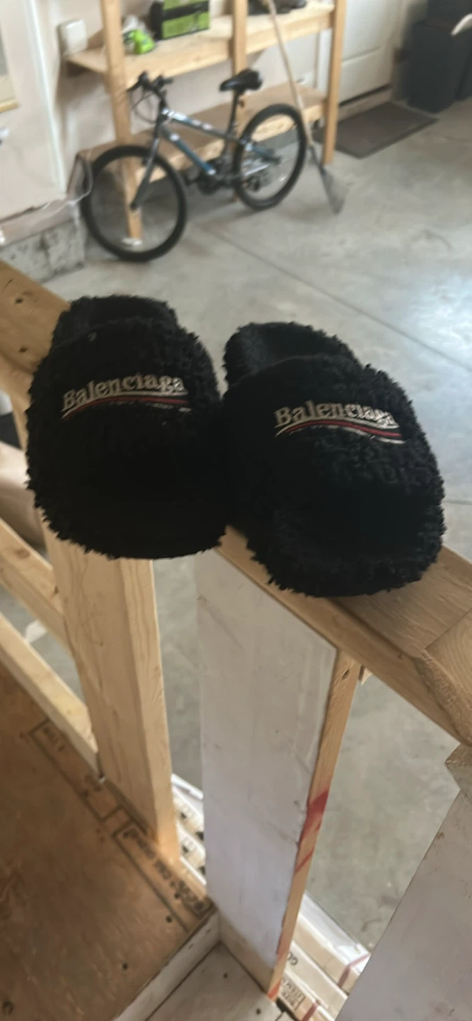Balenciaga Black Fuzzy Slippers