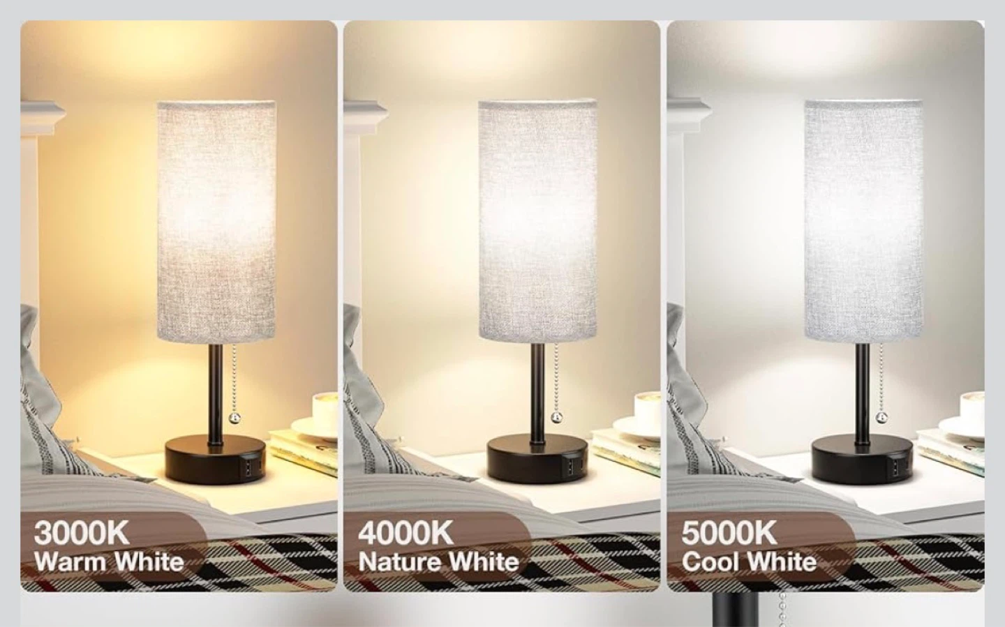 Bedside Table Lamp with USB Ports, 2-Pack
