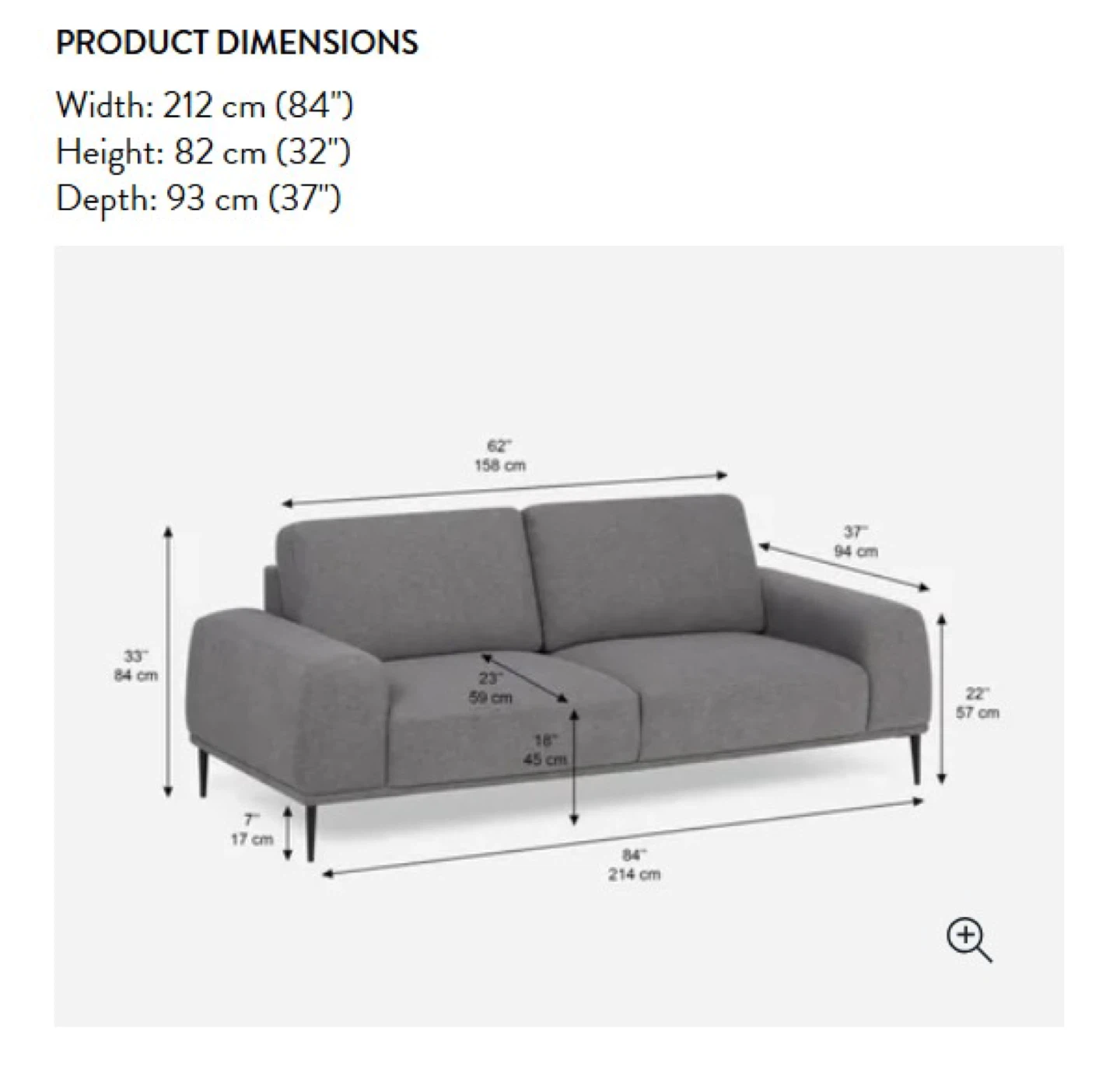 Dark Grey Sofa - 84" Wide - photo 3