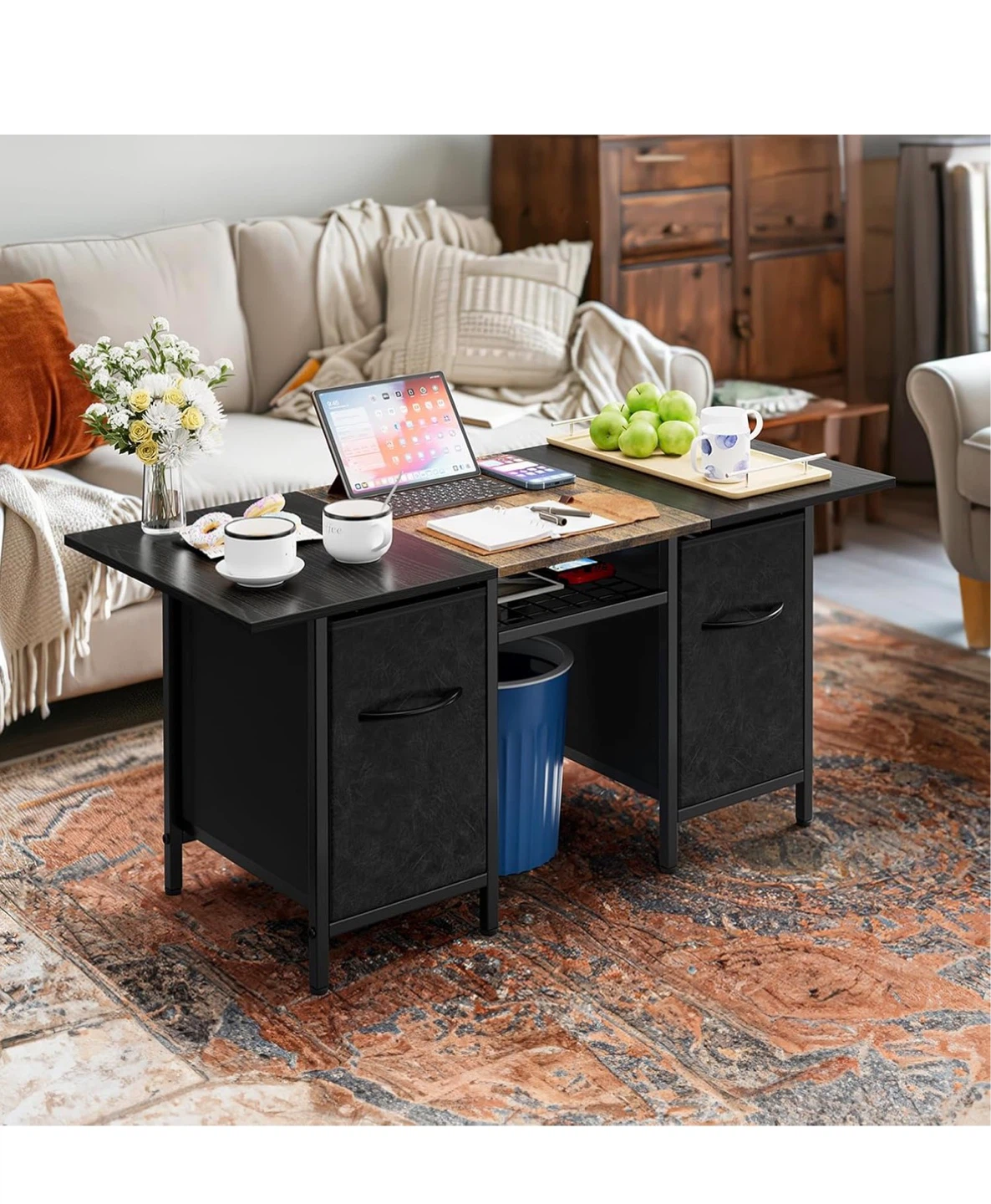 Black Lift Top Coffee Table with Storage Drawers - photo 2