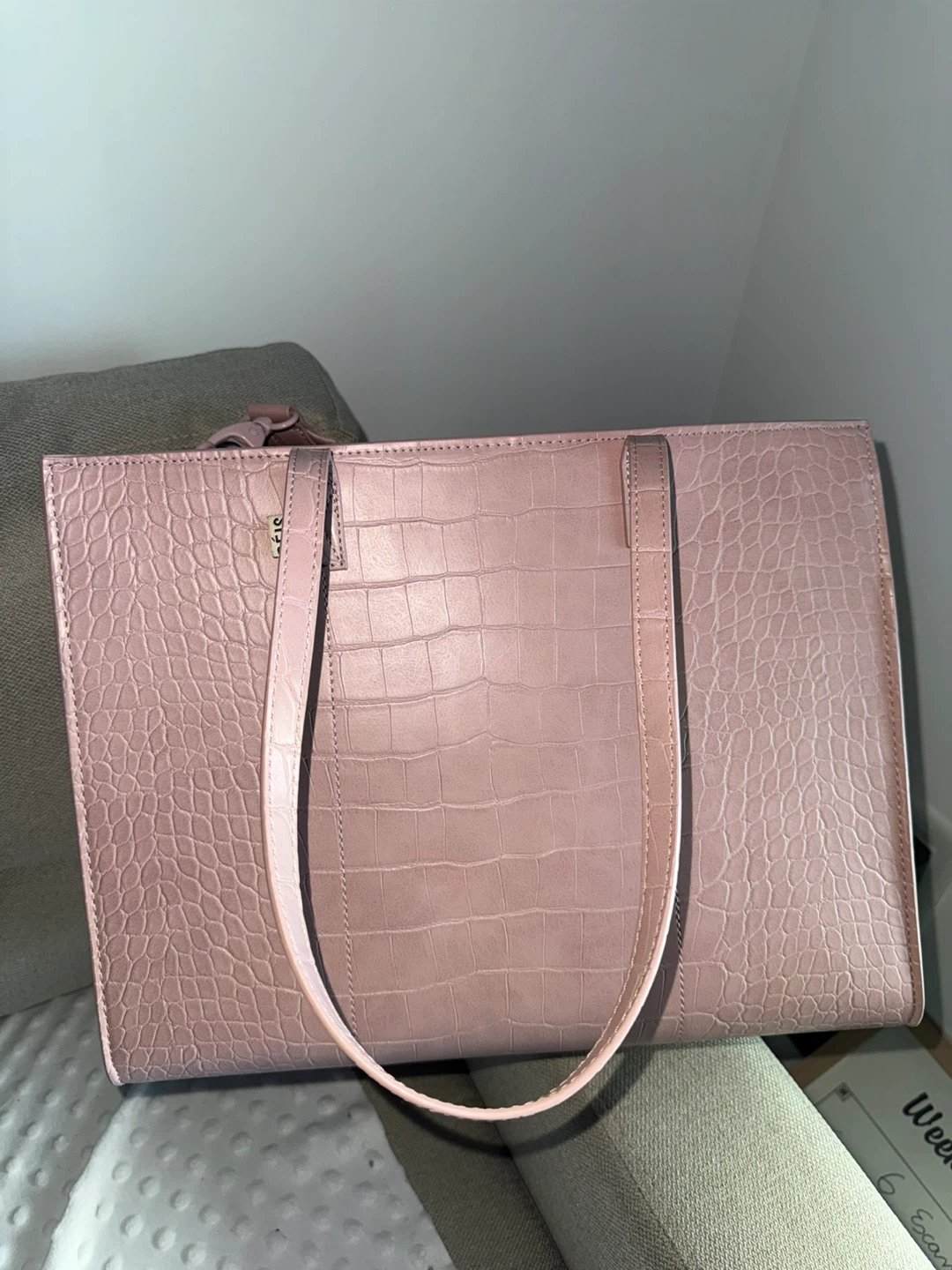 BEIS Pink Croc Embossed Tote Bag