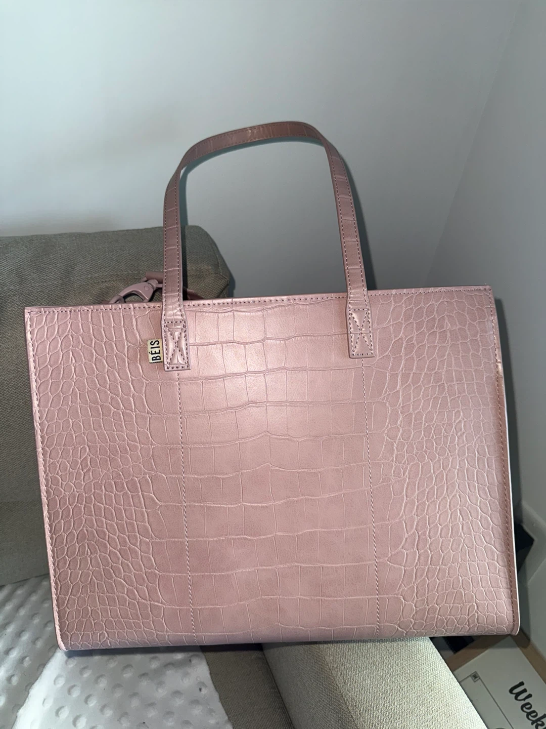 BEIS Pink Croc Embossed Tote Bag - photo 3